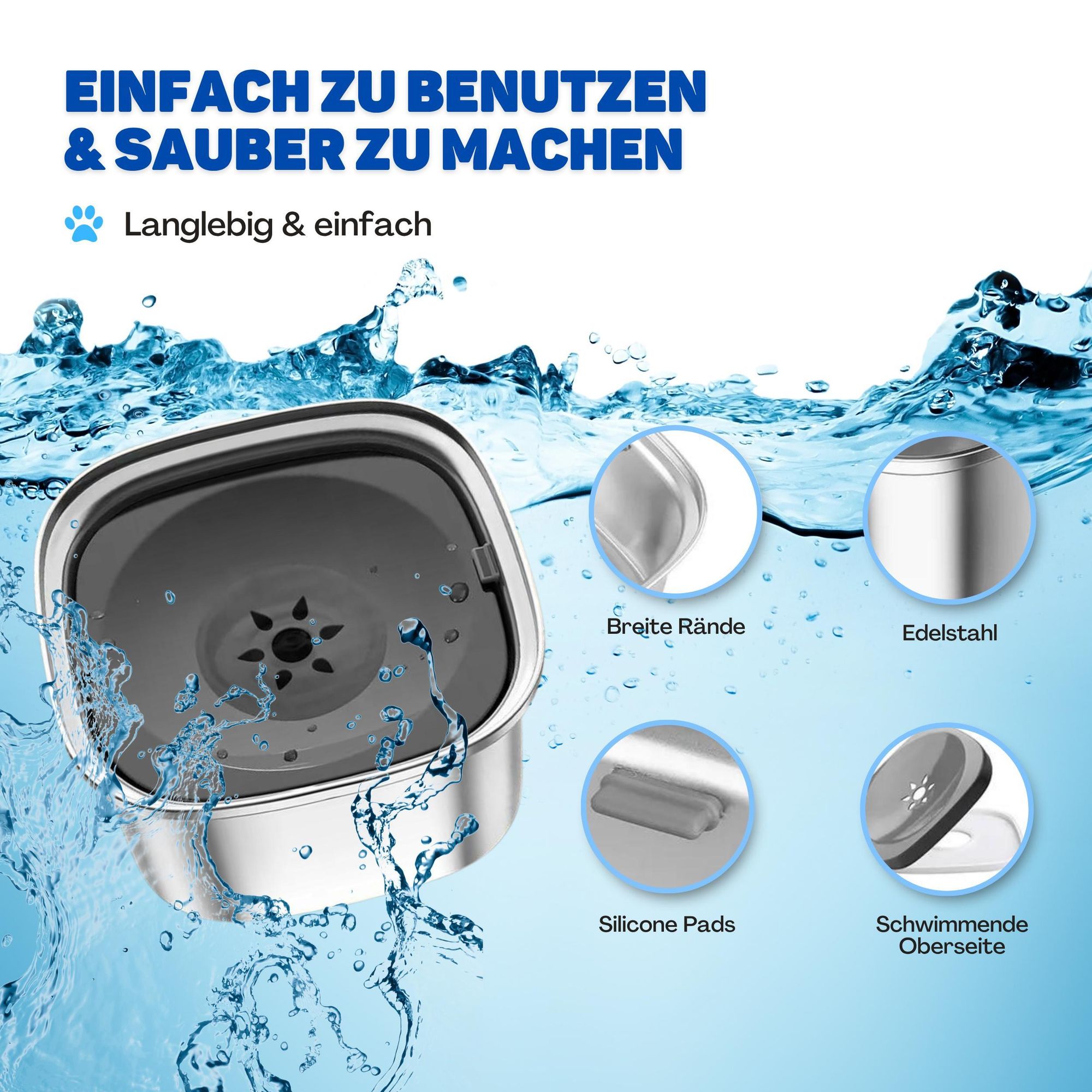 Vulpes Goods Wassernapf für Hunde, 3L Auslaufsicher Trinknapf Reisenapf, Rostfreier Stahl, rutschfest Katzen Hund Haustiere Hundenapf Anti-Schwapp Wasserspender für Haustier