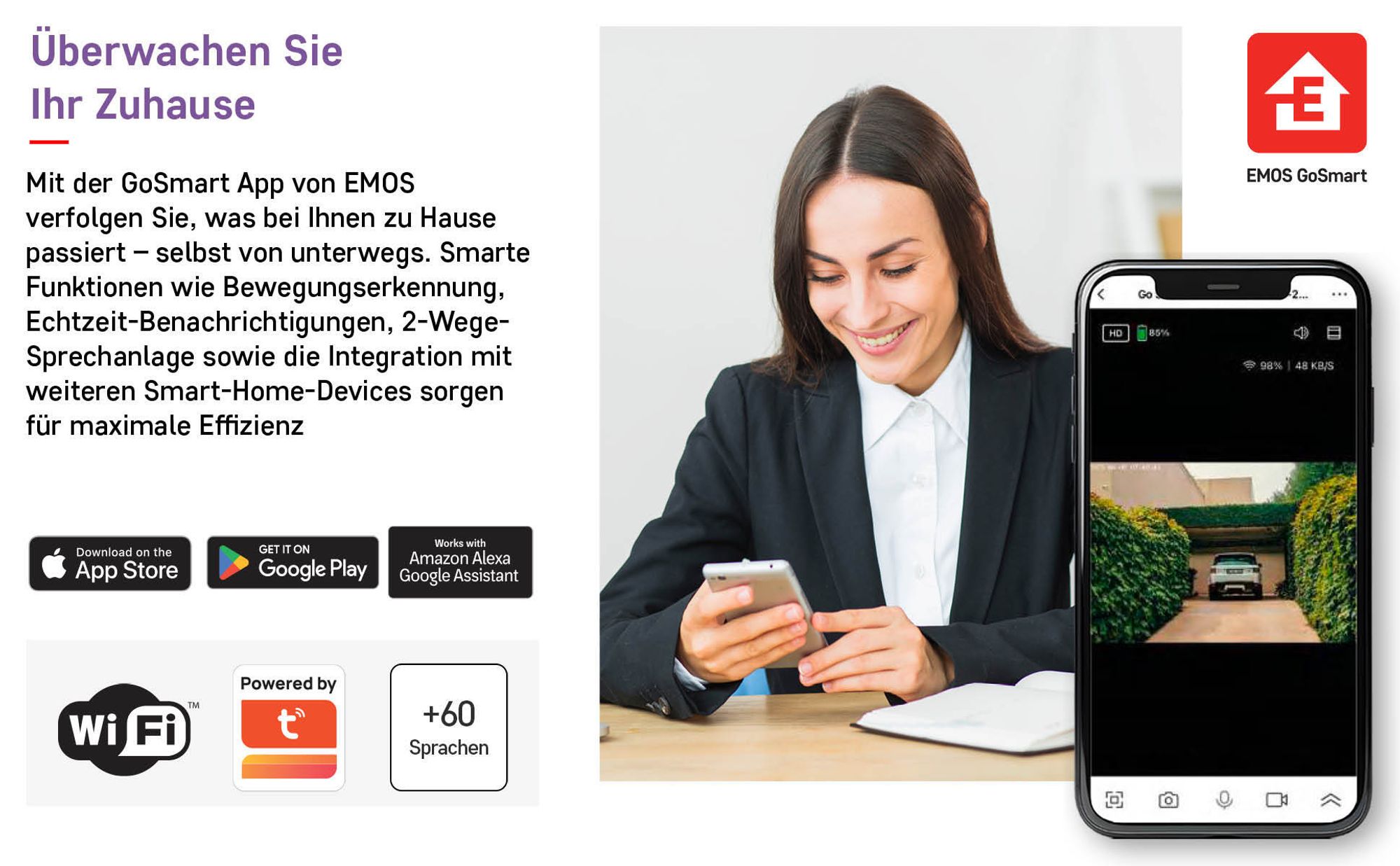 EMOS GoSmart Outdoor Überwachungskamera mit WiFi und App + 1200lm LED-Leuchte, rotierende 3 MP IP-Kamera mit Licht, H4065