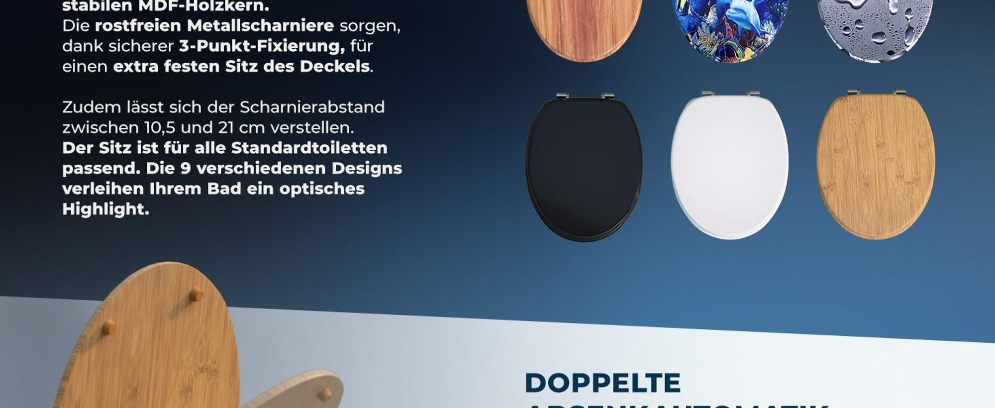 CASARIA Toilettendeckel mit Doppelter Absenkautomatik MDF