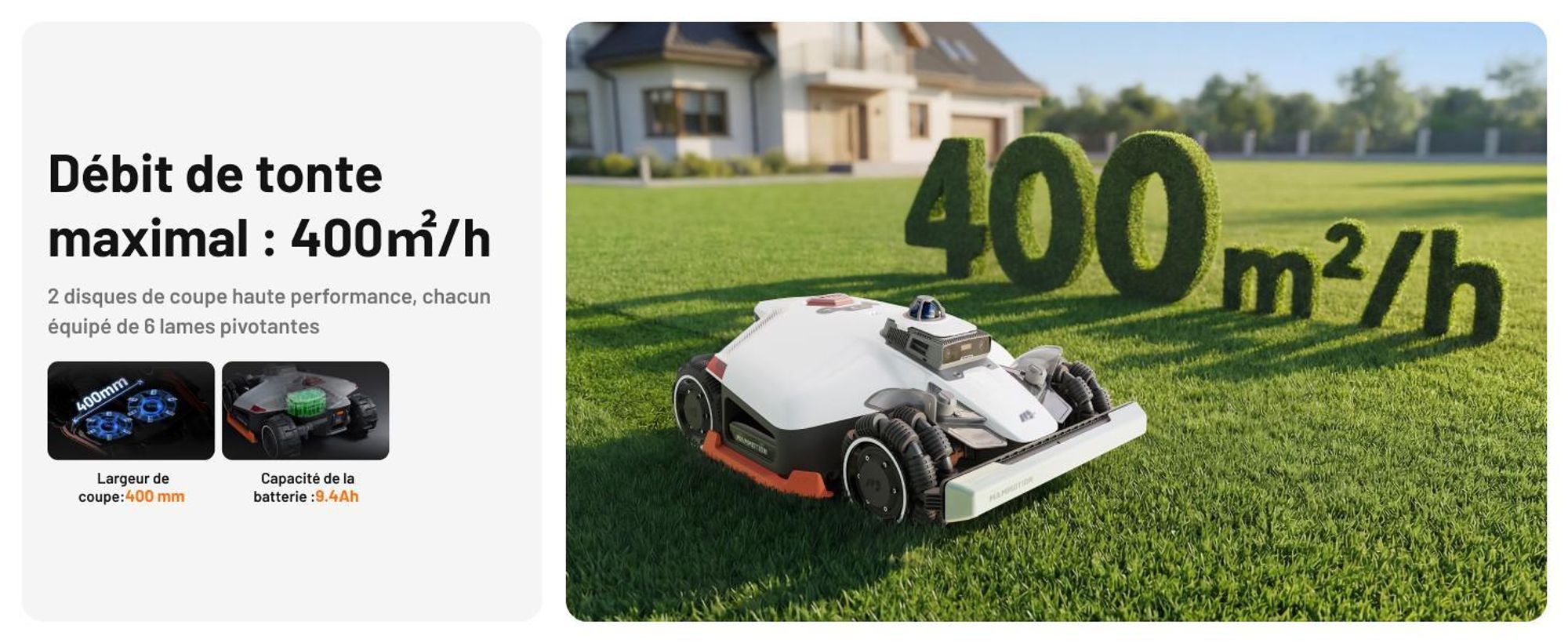 Tondeuse robot Mammotion LUBA 3 AWD 1500 sans fil périphérique, jusqu'à 1500m², LiDAR 360° + double caméra vision IA, pente 80%, Module 4G, app