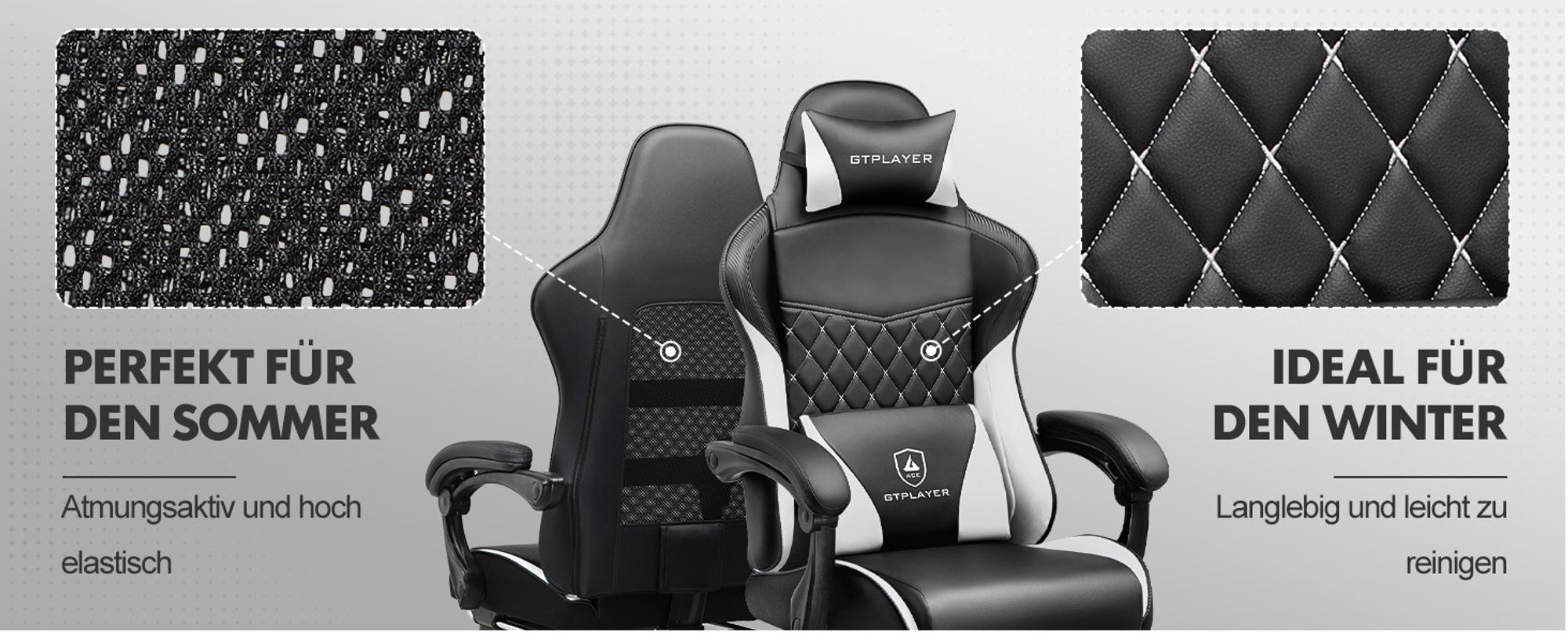 GTPLAYER Gaming Stuhl, Gaming Chair, Ergonomischer Höhenverstellbarer Bürostuhl, Zweckmäßig für Winter und Sommer, mit Doppelrückenlehne mit Fußstütz