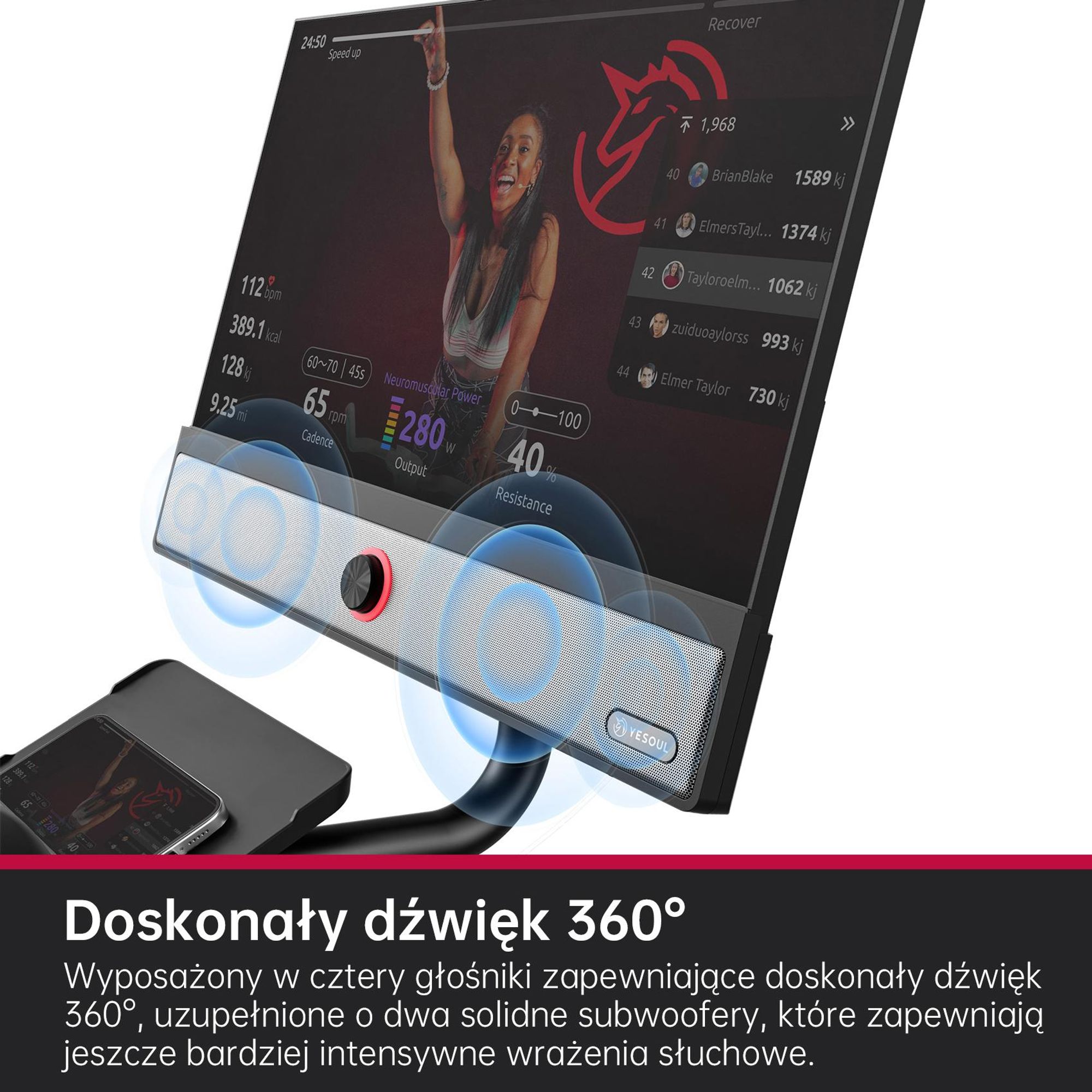 YESOUL G1M Plus – rower stacjonarny, cichy magnetyczny opór, wygodne siedzisko, rower fitness z ekranem 21,5" FHD