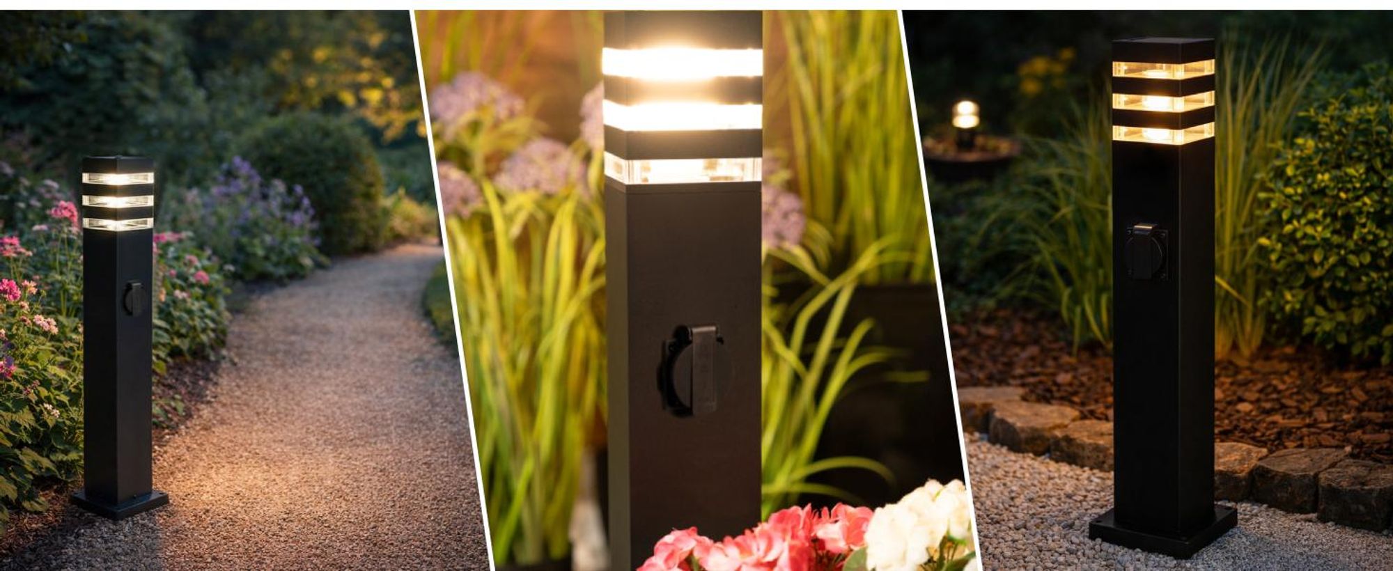 LUMILED Wegeleuchte Außen Pollerleuchte Außenstehleuchte Stehlampe mit Steckdose Gartenleuchte Wegelampe Stromsäule 60cm IP44 E27 Fassung max 13W