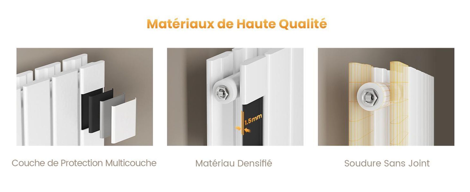 EMKE Radiateur vertical Design Panneau de chauffage 1800x540mm Blanc Plat Double couche Raccord central Chauffage, 1949W sans thermoplongeur
