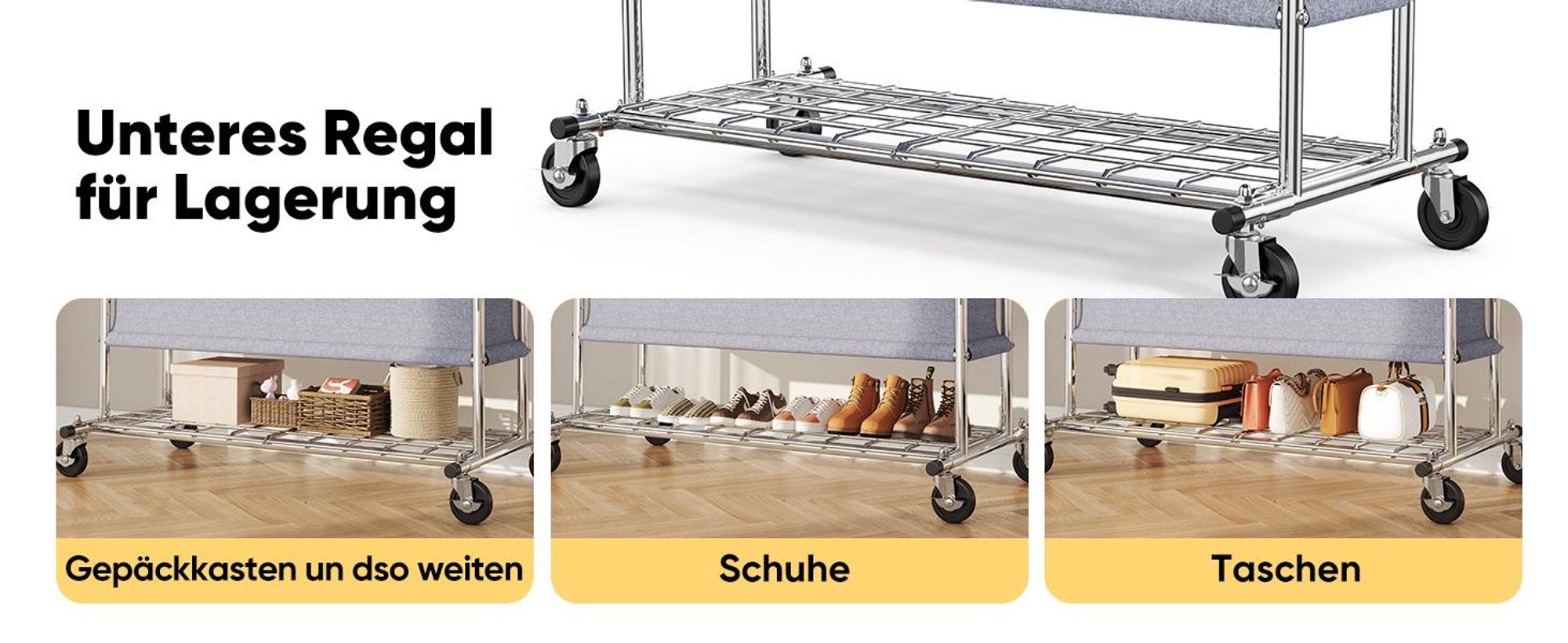 HOKEEPER Schwerlast Kleiderständer auf Rollen, Doppelter Kleiderstange,bis 283 kg belastbar,Industrie-Design, Garderobenständer