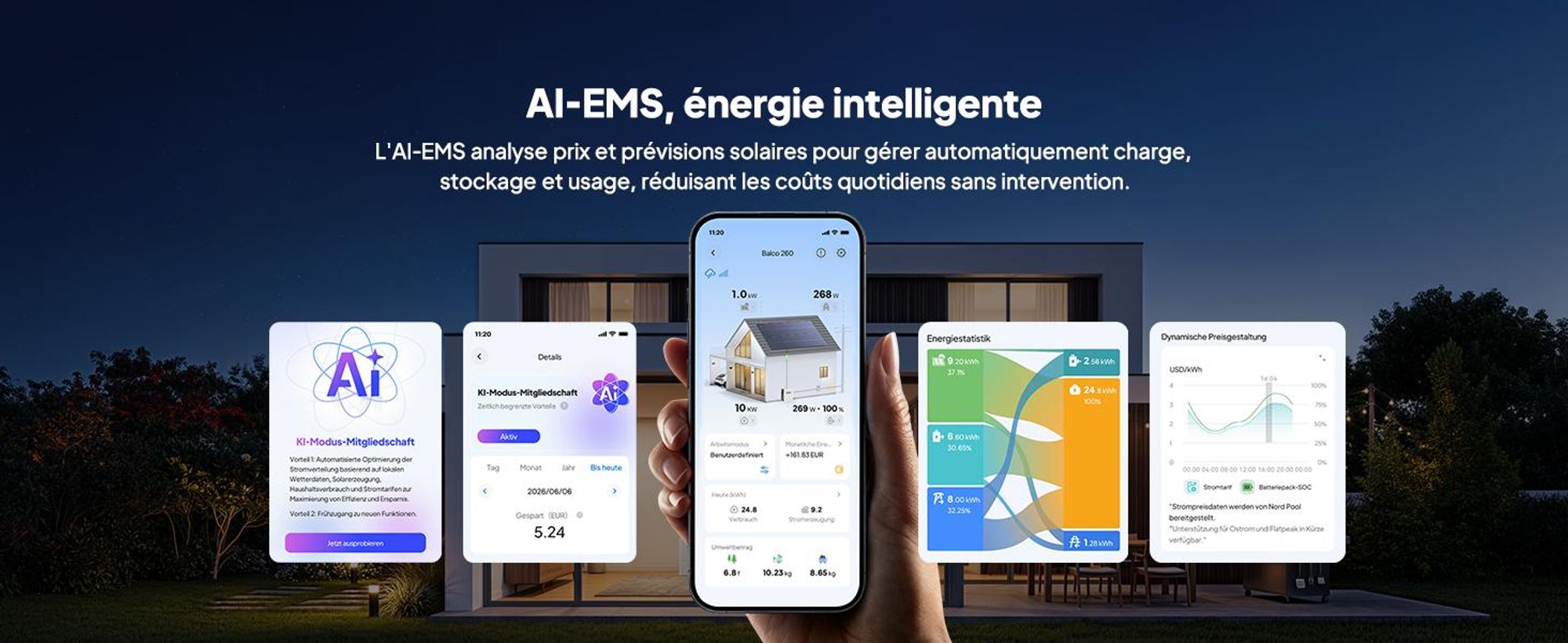 Système de production d'énergie solaire pour balcon BLUETTI Balco 260, 2560 Wh, entrée solaire de 2400 W via 4 trackers MPPT, extensible jusqu'à 15 kWh de stockage pour la maison, l'énergie solaire et l'alimentation de secours