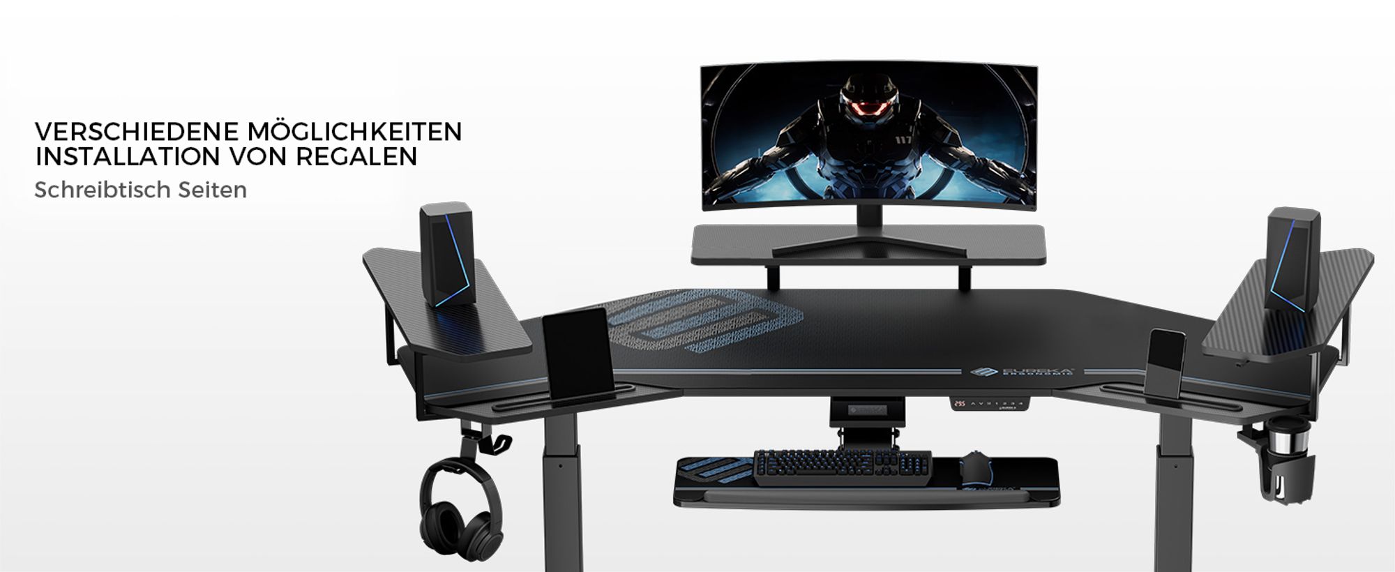 EUREKA ERGONOMIC Elektrisch Computertisch 182×76cm Höhenverstellbarer Schreibtisch Stehpult Gaming Tisch mit Monitorständer und Tastaturablage