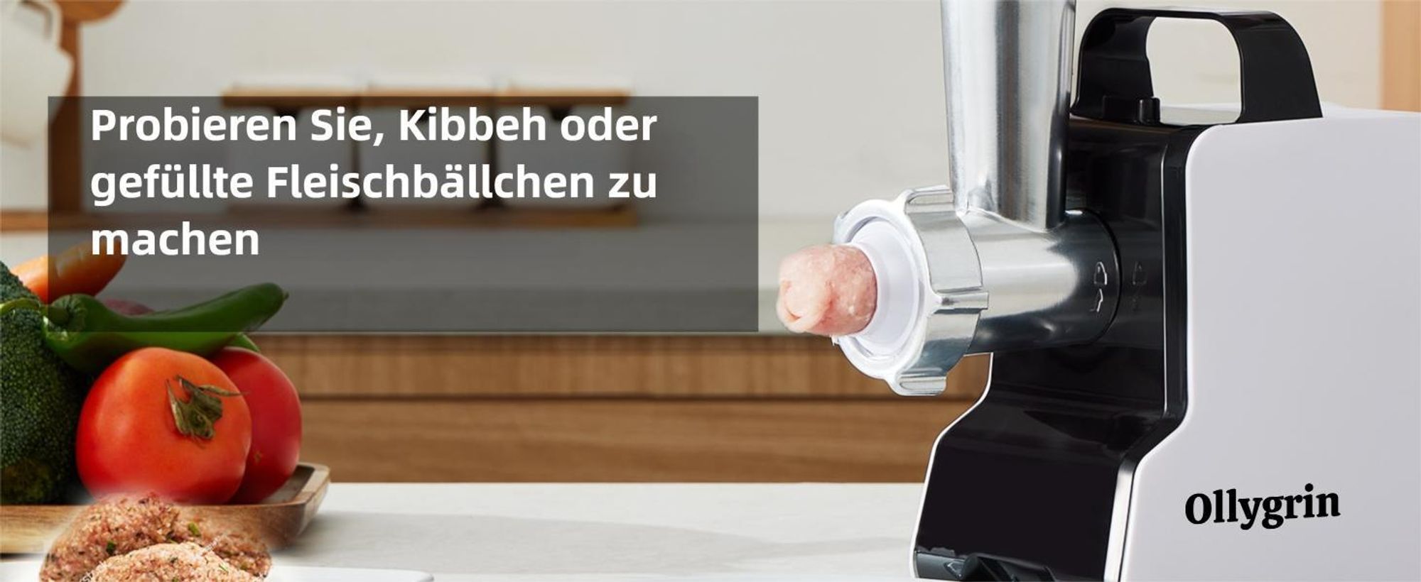 Ollygrin Profi Elektrischer Fleischwolf 2300W Max, Fleischwolf Edelstahl mit 3 Lochscheiben & 2 Klingen, Wurstfüller & Kebbe Maker für die Küche