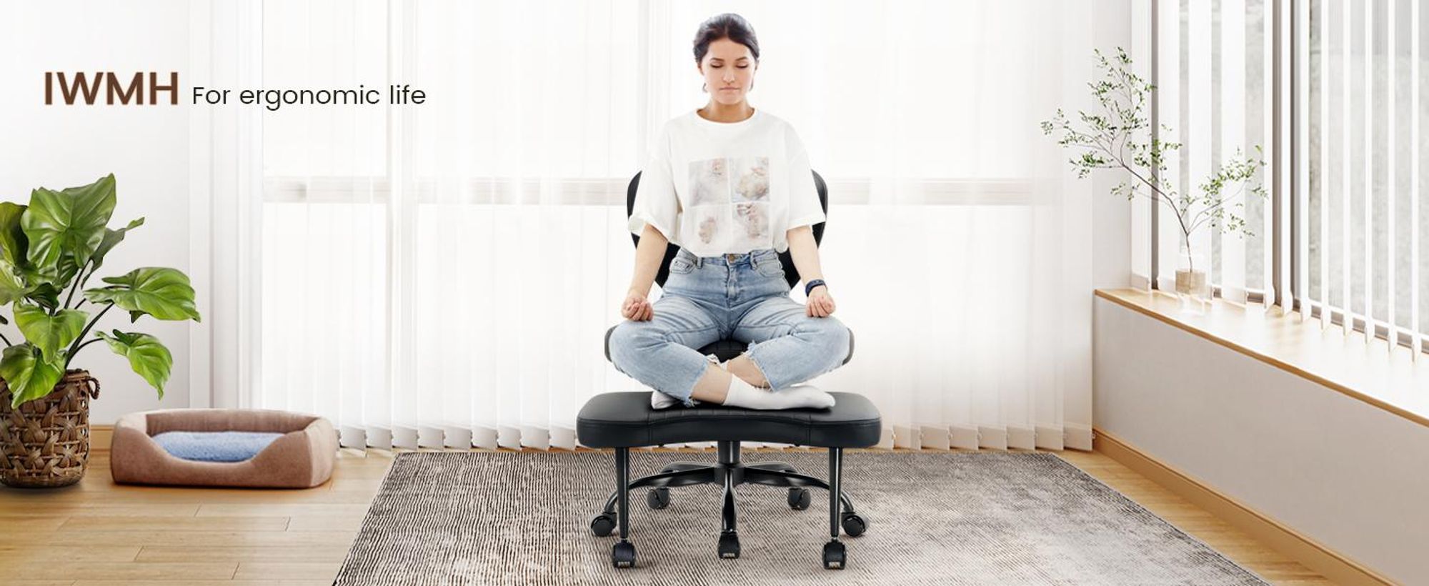IWMH Bürostuhl mit Fußstütze, ADHS-Drehstuhl mit Rollen, Höhenverstellbar Schreibtischstuhl, Ergonomisch Stuhl mit Lendenwirbelstütze und Rückenlehne
