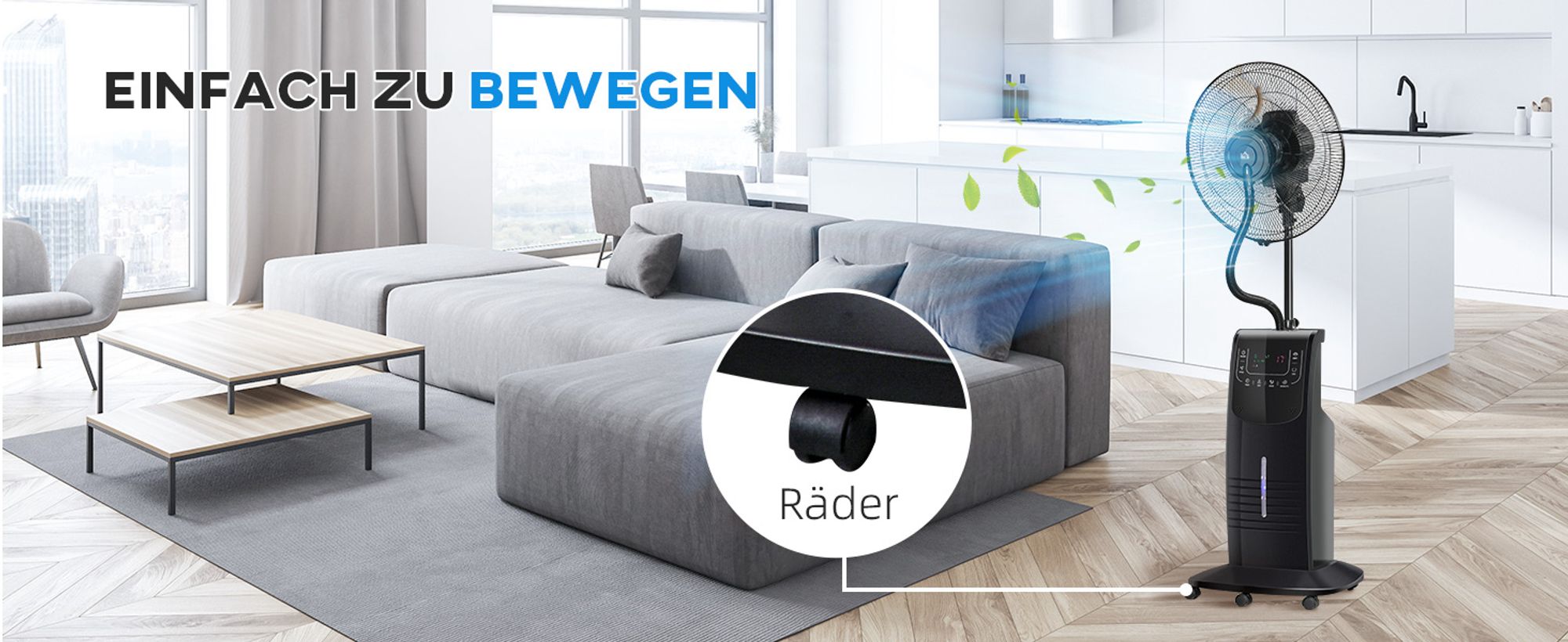 HOMCOM Standventilator mit 3,1L Wasserzerstäuber Ventilator Nebelfunktion 3 Modi