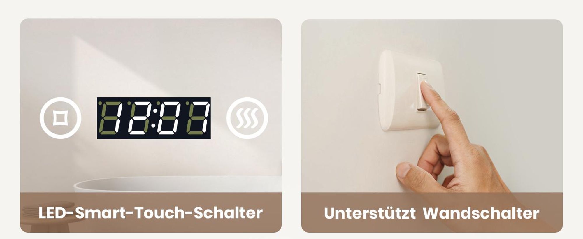 EMKE Badspiegel mit 3X Vergrößerung Touchschalter 3 Lichtfarben Dimmbar Antibeschlag Uhr 80X60cm