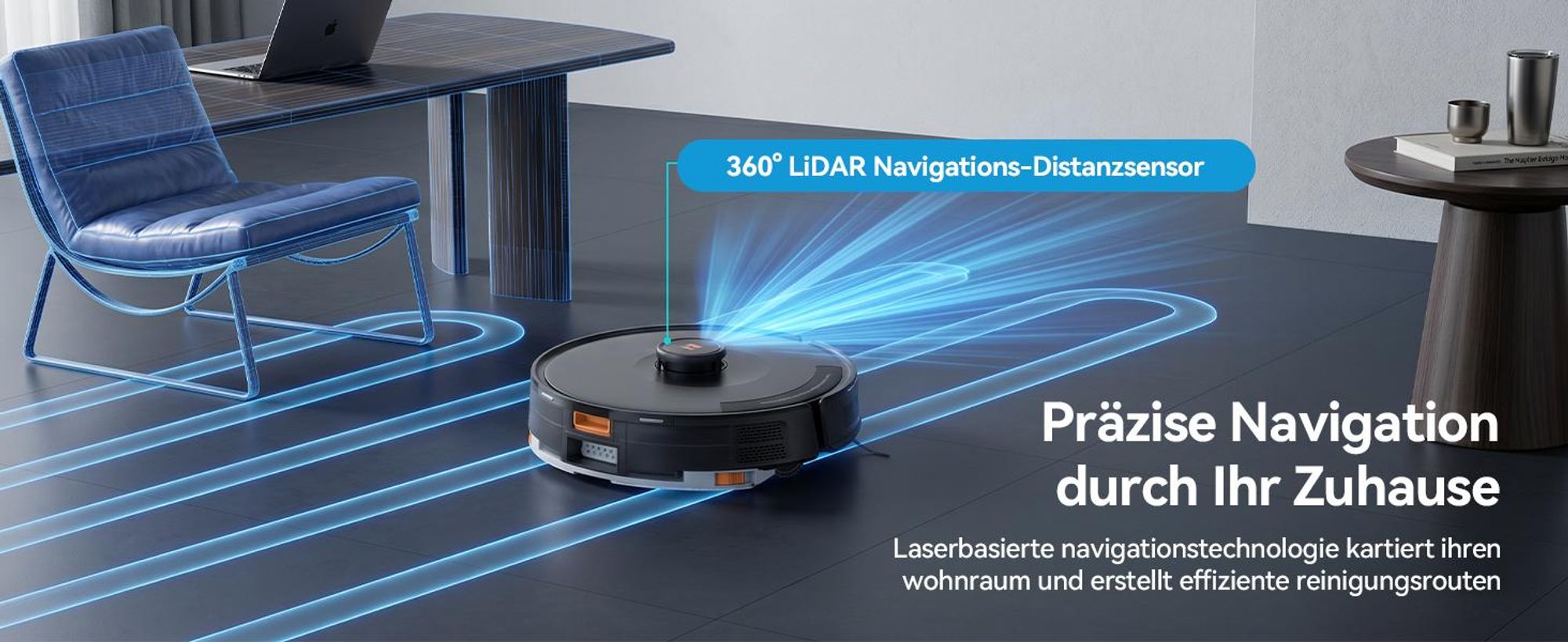 Staubsauger Roboter D8 PRO mit 38000Pa Saugkraft, Wischfunktion, 200min Laufzeit, LDS-Navigation, All-in-1-Entleerungsstation und Anti-Wickel-Bürste