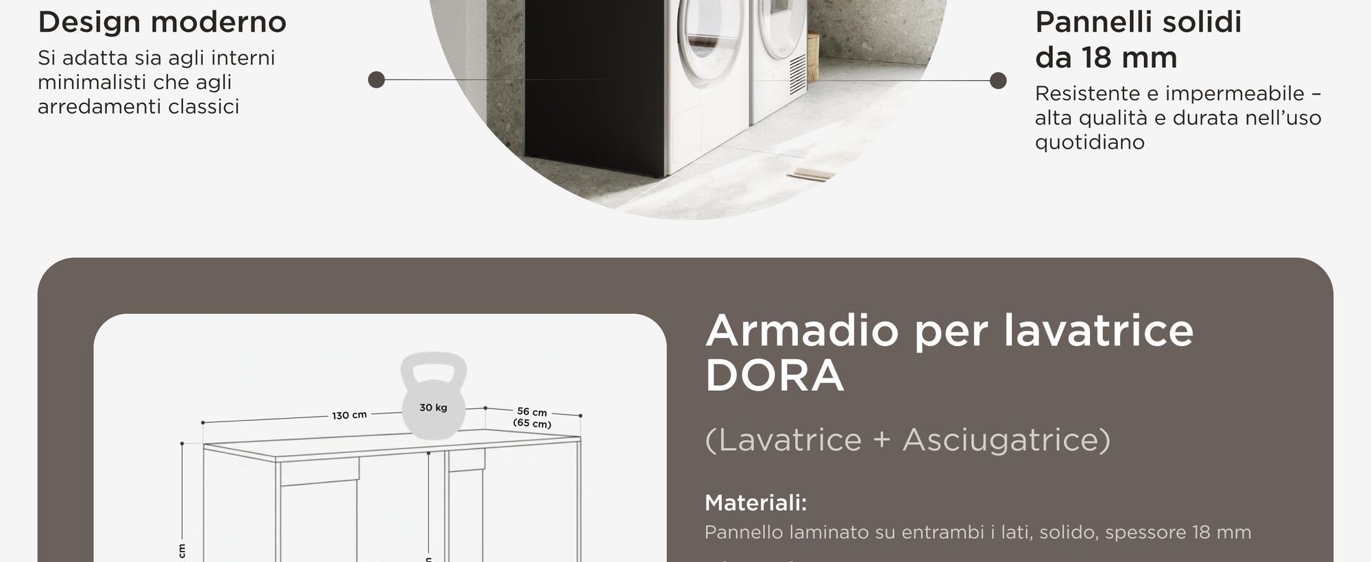 Mobile lavatrice DORA largo 130 cm
