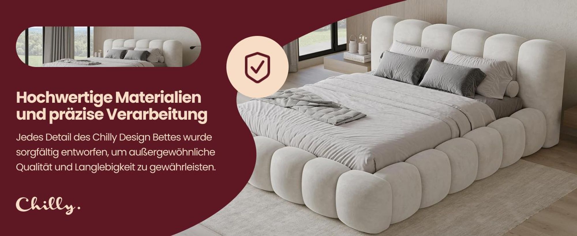 Chilly Design Polsterbett Stone Weiß Bouclé Stoff 140x200 cm mit Stauraum Quelle 01