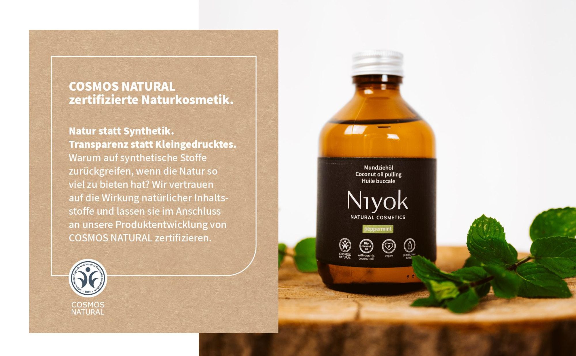 Niyok Mundziehöl aus Bio Kokosöl "Pfefferminze"(200ml) Mundspülung mit ätherischen Ölen Bio Kokos Ölziehkur gegen Karies, Zahnstein & Mundgeruch vegan