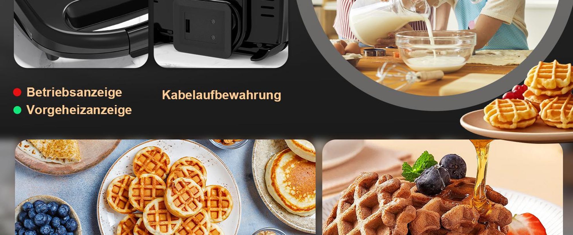 YASHE Mini Waffelmaker 8x5cm Waffeln Antihaft Kompakt Ideal für Frühstück