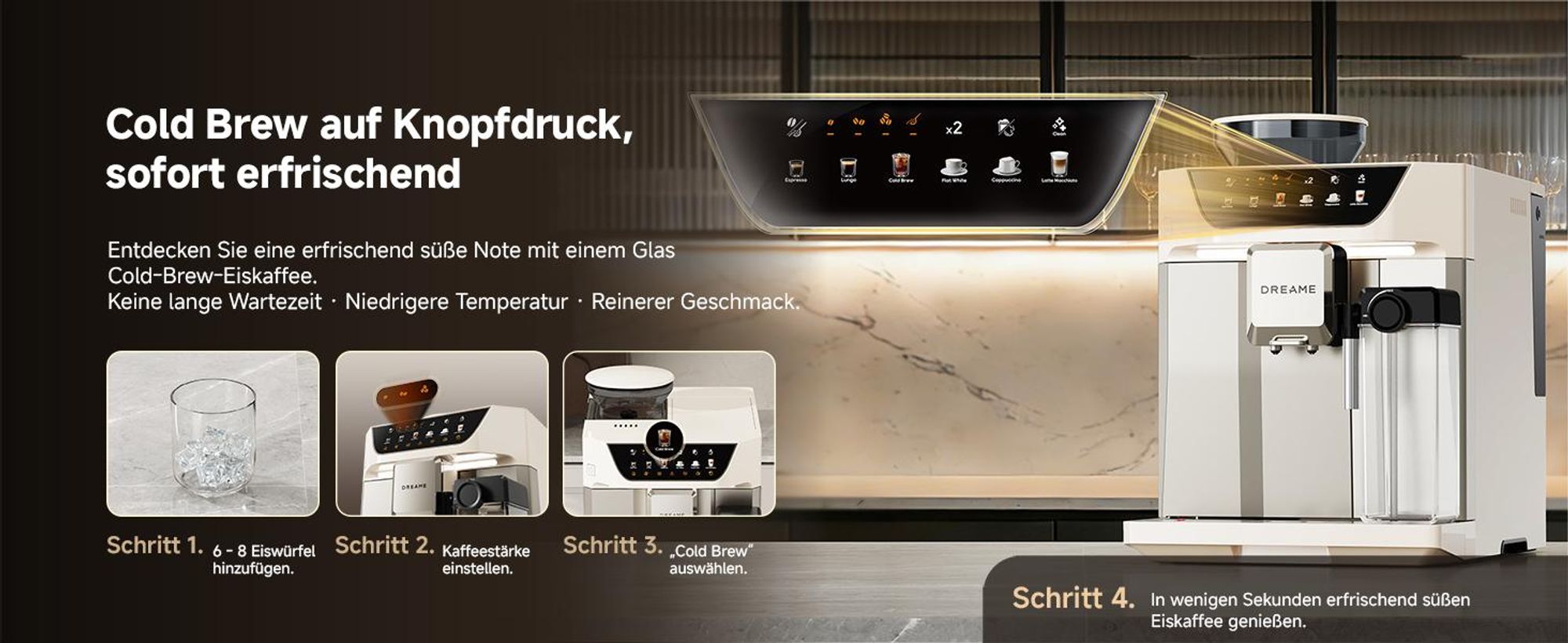 Dreame Ecceluxe™ Master FCM60 Espressomaschine,Intelligentes Mahlwerk,19 Bar,6 Getränke,92 °C Extraktion,abnehmbare Brüheinheit,Selbstreinigend,Creme