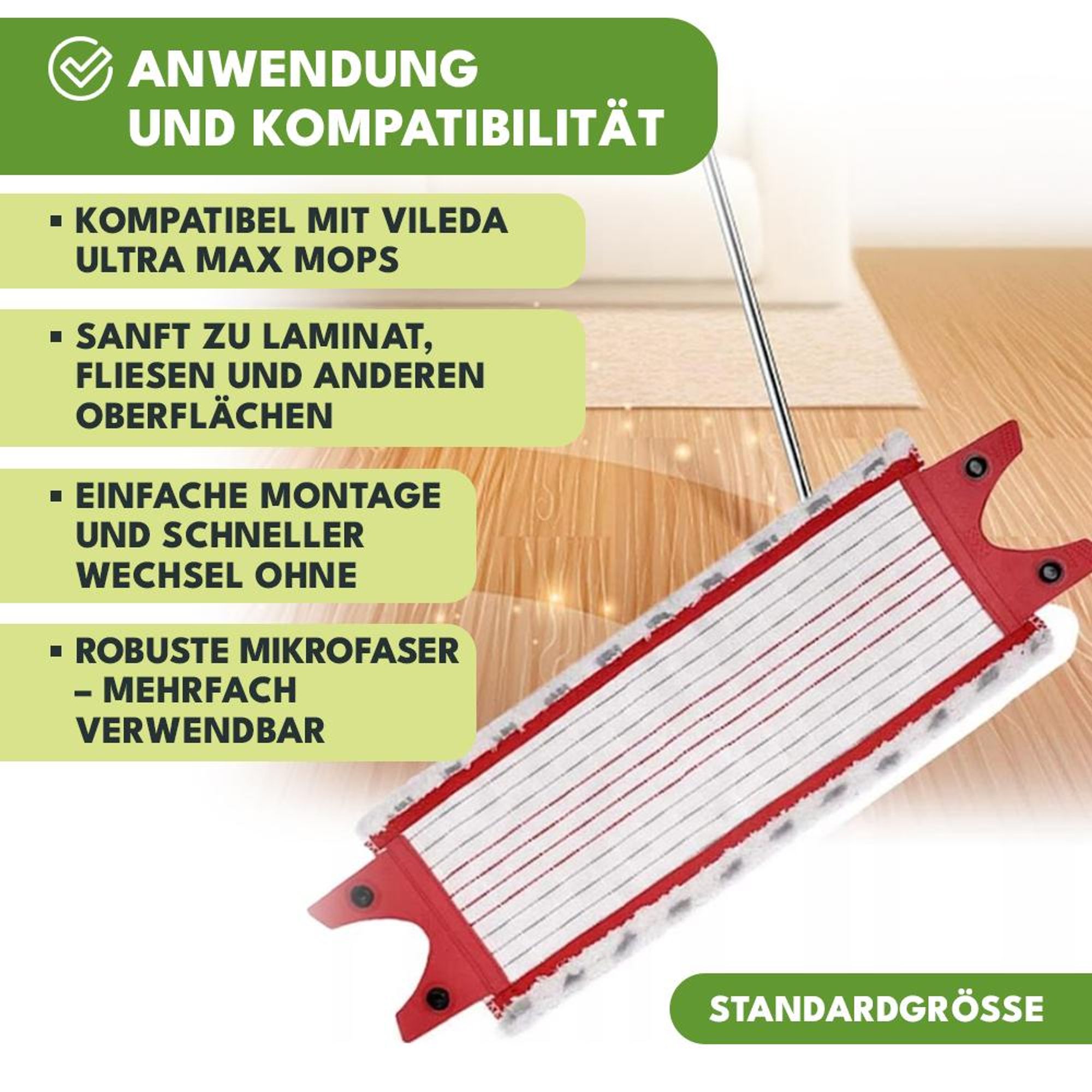 KRUMAD Ersatzbezug kompatibel mit Vileda Ultra Max – 1 Stück Wischmopp Bezug aus Mikrofaser, waschbar bei 60°C, Mop Zubehör für Bodenwischer