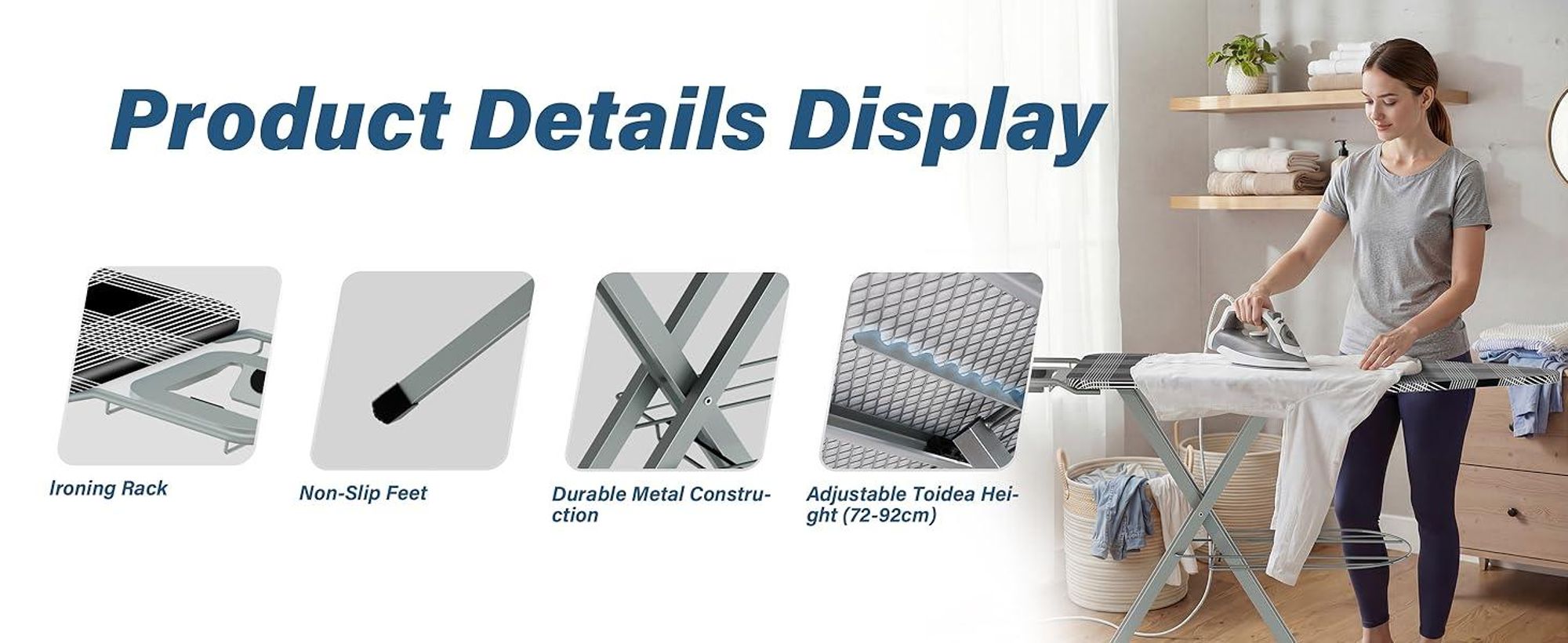 STANEW Bügelbrett 120 x 45 cm,Klappbares Bügelbretter Bügeltisch für Dampfbügeleisen,Sicherheitsschließsystem,höhenverstellbar,Schwarz