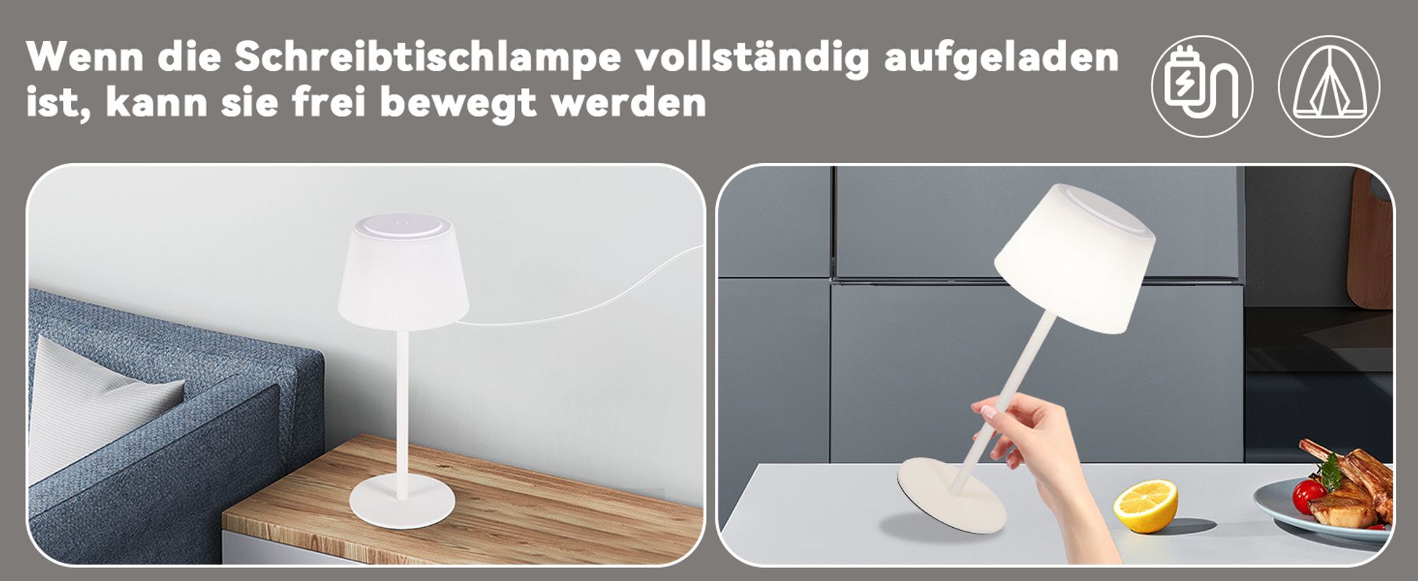 ZMH Tischlampe Kabellos Nachttischlampe Akku LED Tischleuchte Touch Dimmbar Lampe mit USB Aufladbar Weiß 3600mhA Batterie Tischlampen für Modern Wohnzimmer Schlafzimmer Outdoor