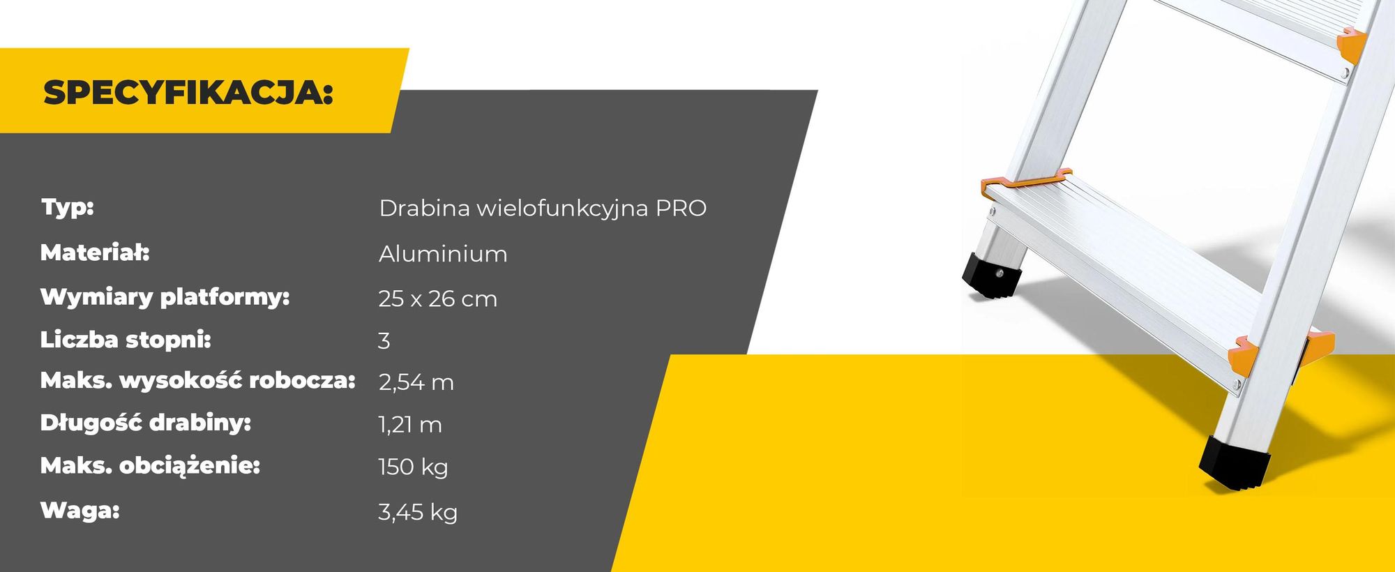 Drabest | Drabina wielofunkcyjna PRO - 3-stopniowa - schodkowa - aluminium - stabilna i bezpieczna - z hakami - nośność 150 kg