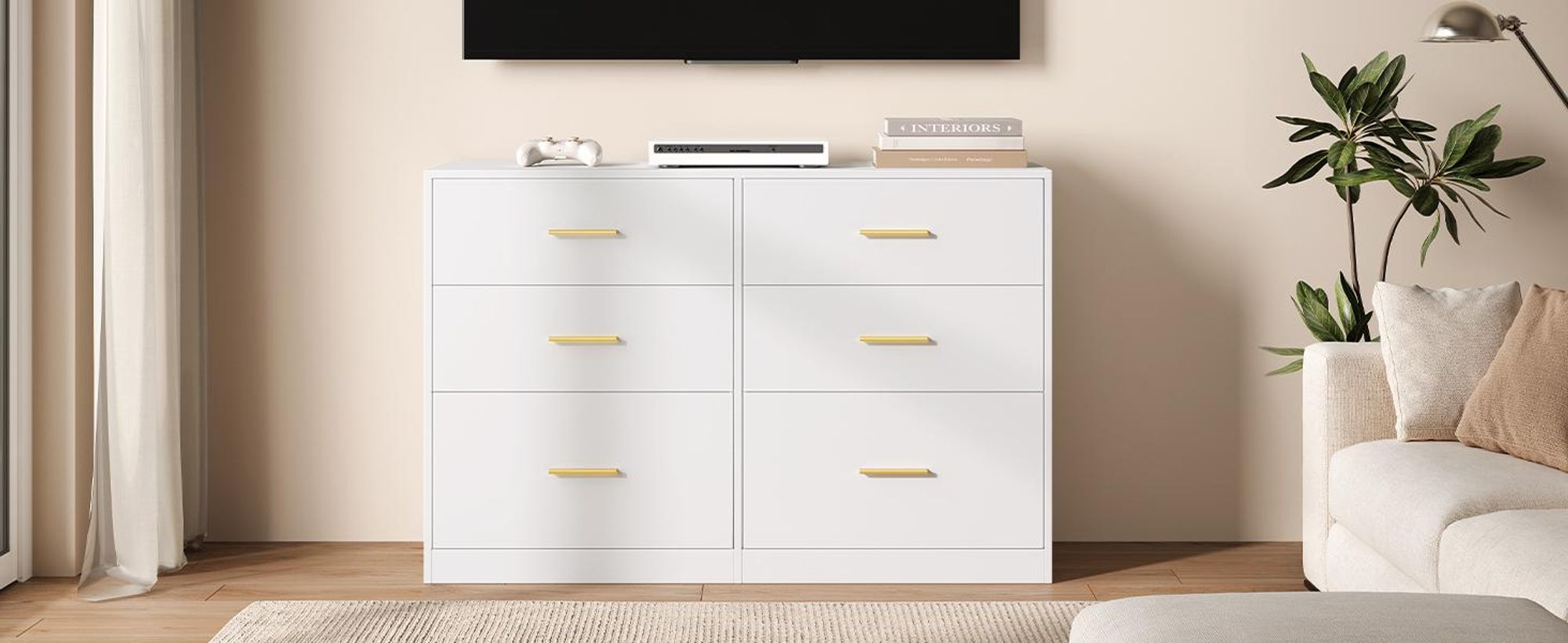 VASAGLE Kommode mit 6 Schubladen, Aufbewahrungsschrank, für Schlafzimmer, Wohnzimmer, 40 x 119 x 78 cm, weiß