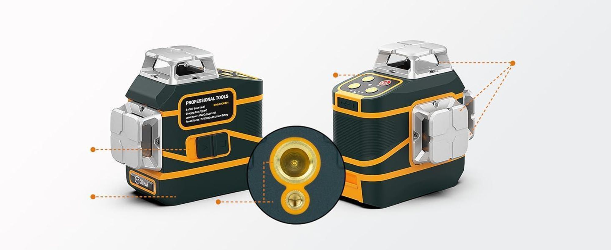 CIGMAN CM-801 3D Laser-Nivelliergerät – 3x360°, grüner Laser, IP54, Fernbedienung