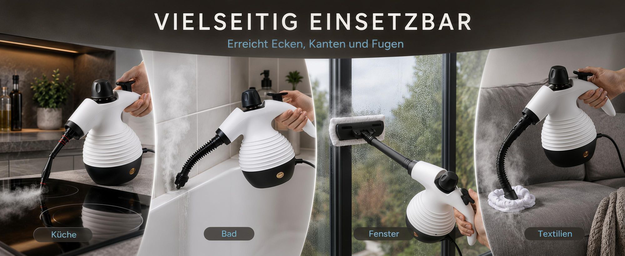2 in 1 Dampfreiniger,1050W Handheld -Dampfreiniger, 350ml Dampfreiniger sofa,Dampfreiniger boden mit 16 Zubehör, Multifunktional Dampfreiniger