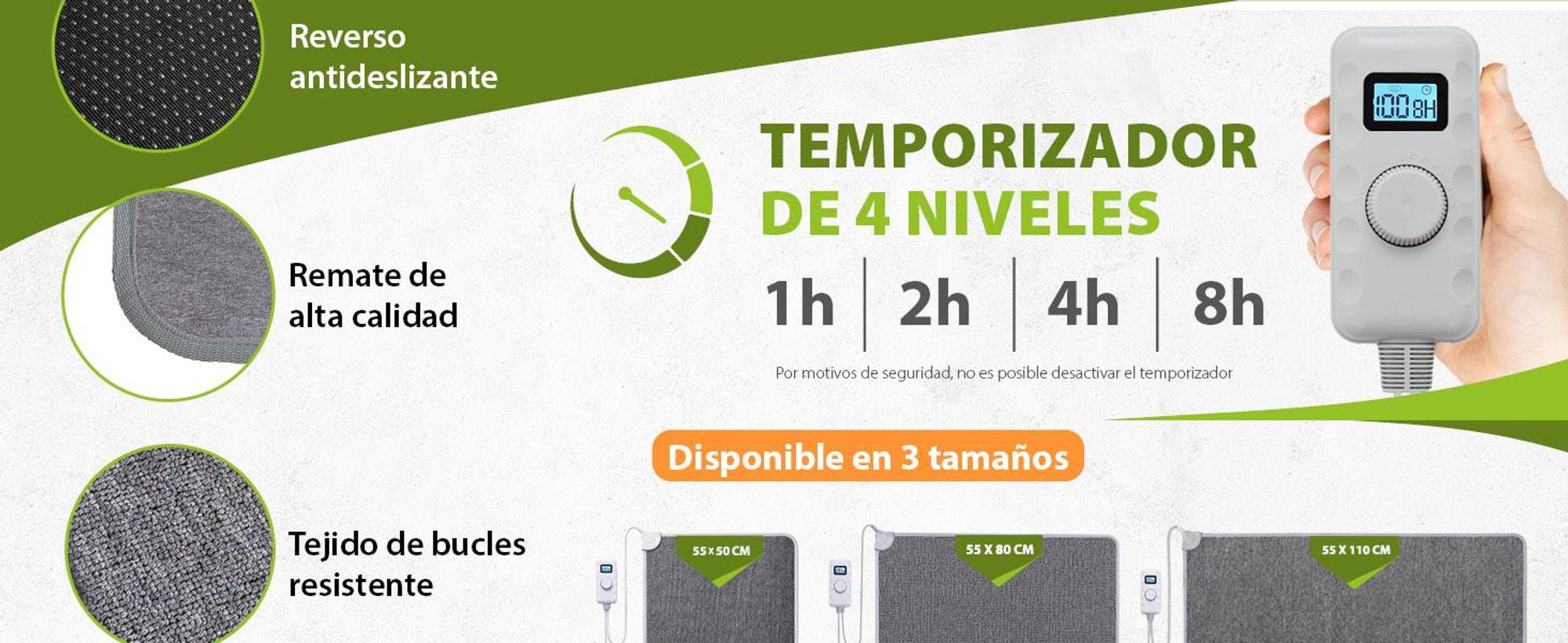 Alfombra calefactora Warm Feet de 55x80 cm, alfombra infrarroja, calentador de pies infrarrojo, alfombra calefactora de 40°C, color gris, con temporizador