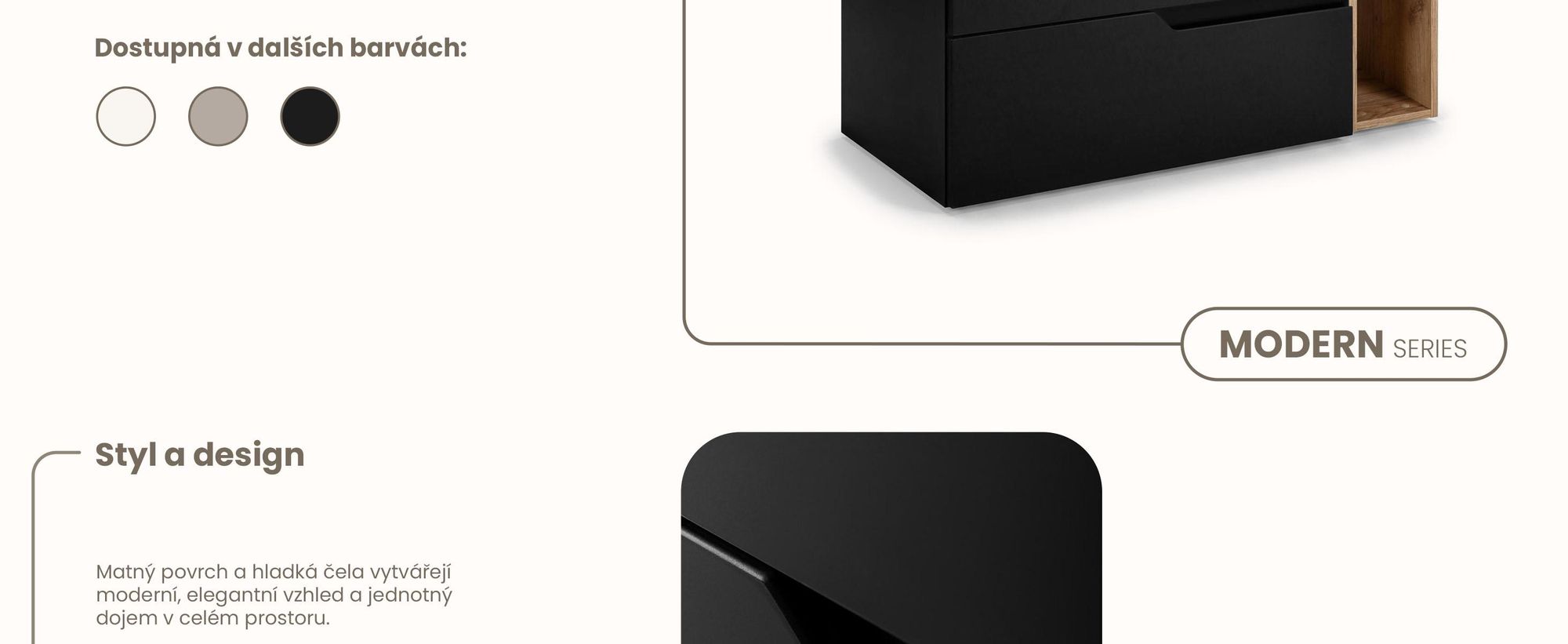 RODAN | Skříňka pod Umyvadlo - Černá a Hnědá - 100 cm - S Deskou Stolu - 2 Zásuvky - Závěsné - S bočním Regálem - MODERN