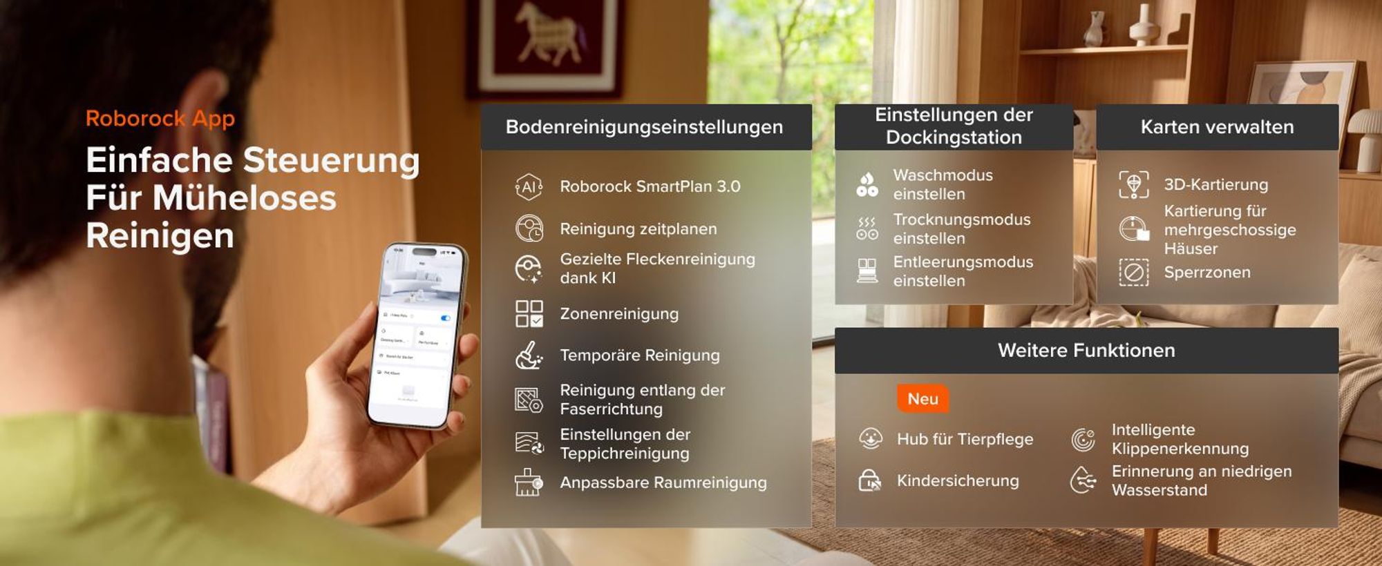 Roborock Saros 20 Neo Set Saugroboter mit Wischfunktion, 36.000 Pa Saugkraft Dual Zero-Tangle-System, FlexiArm Technologie 100°C Heißwasser-Moppwäsche