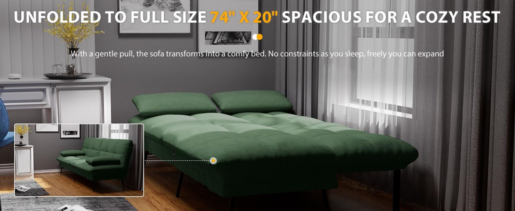 COMHOMA Divano letto con funzione letto, copertura divano futon pieghevole, divano letto, divano angolare, divano letto per ospiti, divano a 3 posti, con schienale regolabile