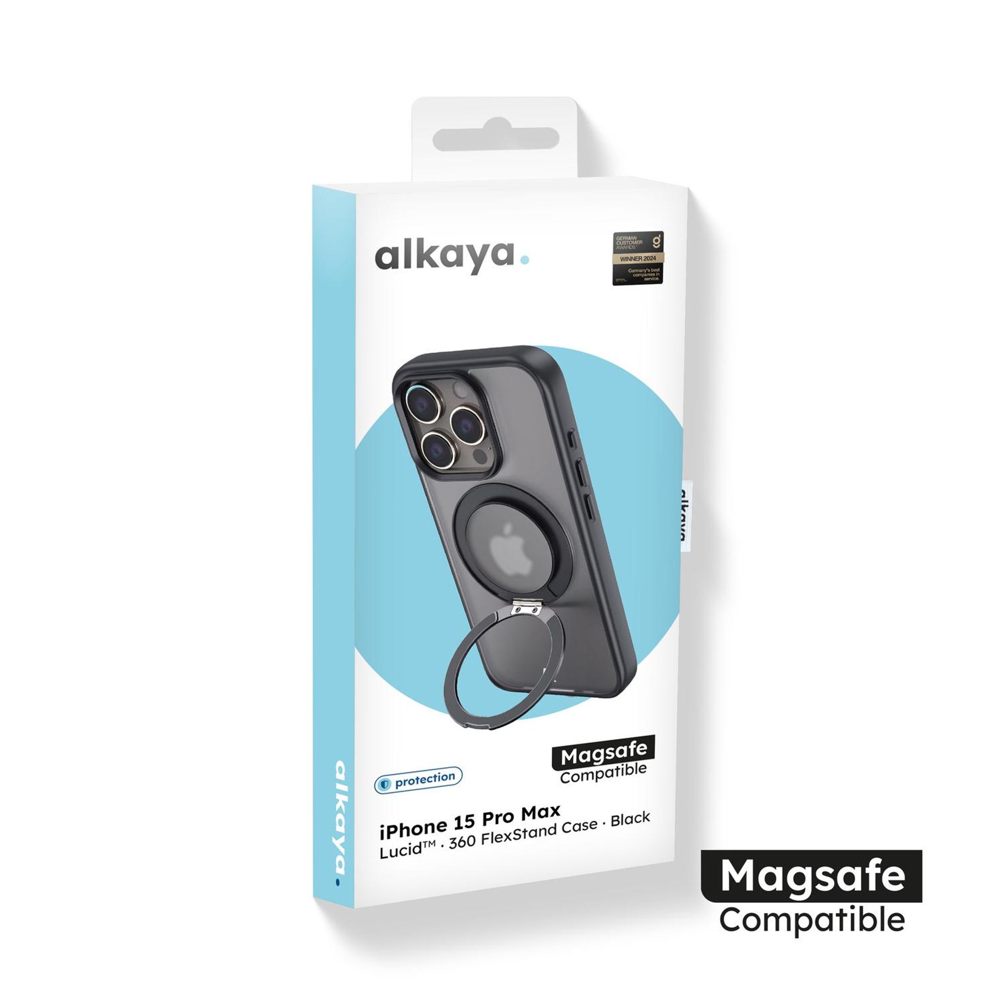 alkaya Lucid 360 FlexStand Case mit Magsafe für iPhone 15 Pro Max schwarz (CS-20225)