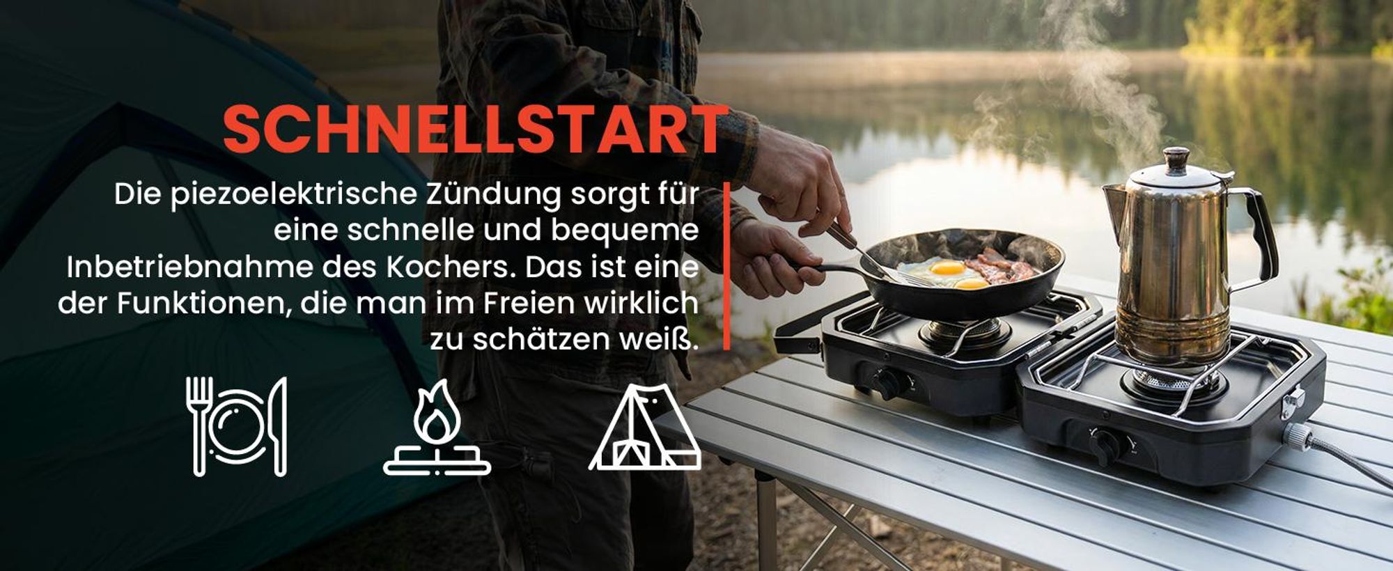 Schwarzer Gaskocher mit zwei Brenner zusammenklappbar tragbarer Campingkocher
