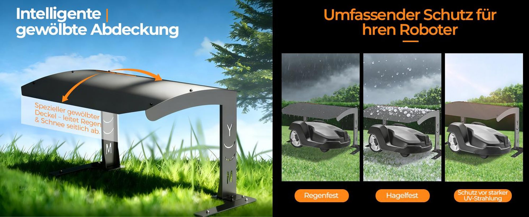 Mähroboter Garage Metall 70x55x41 cm – wetterfester Unterstand, UV- & Regenschutz, Bogendach, universal für Rasenmähroboter, schwarz