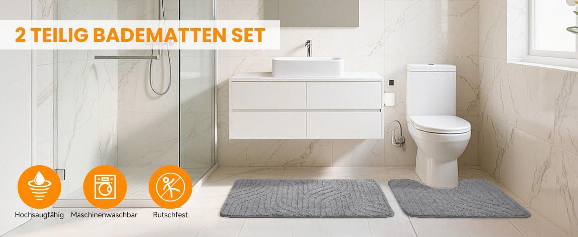 HOMELUX Badematten Set 2 Teilig rutschfest Badvorleger Badezimmer Teppich, 50 x 80cm Badeteppich + 40 x50cm WC Vorleger mit Ausschnitt,Champagner, 2BF
