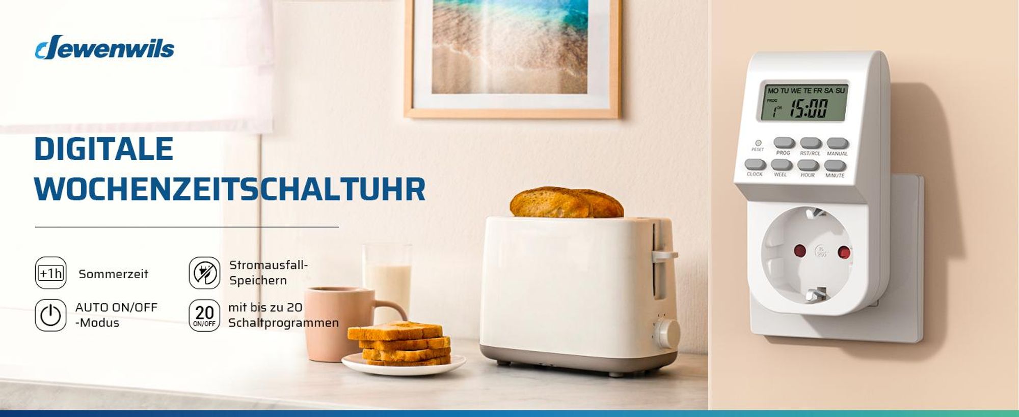 DEWENWILS Digitale Zeitschaltuhr Steckdose, programmierbar mit LCD Display ,3680W