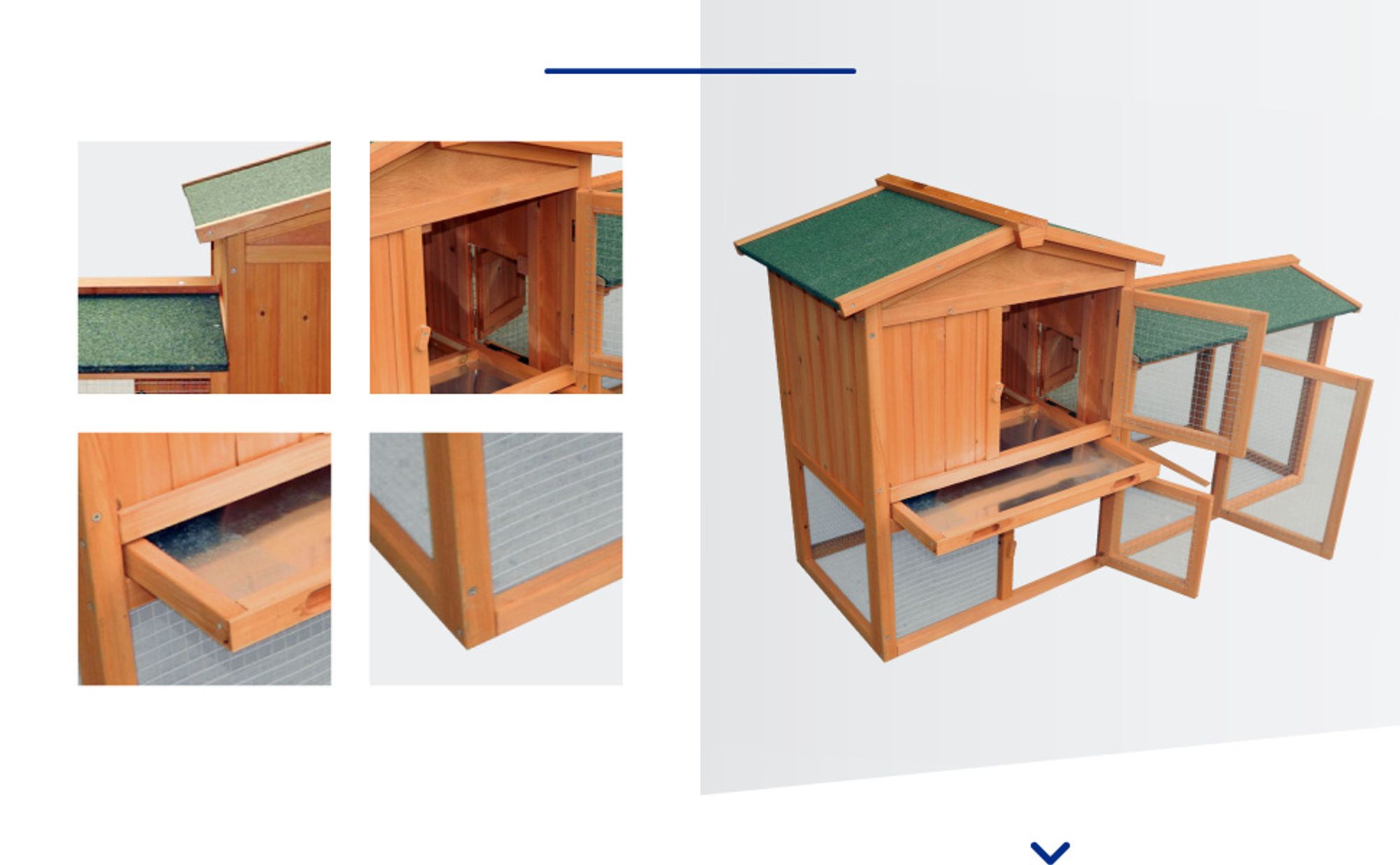 Wiltec 2 Etagen Nagerhaus 1470 x 520 x 855 mm, Hasenstall zweistöckig aus Fichtenholz, mit Bitumeneindeckung und Kotwanne, Kleintierhaus Freilauf Gehege