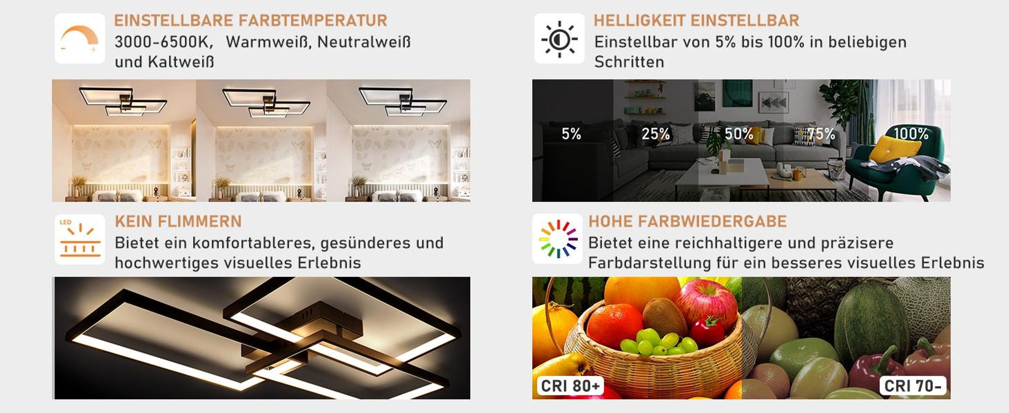 ZMH LED Deckenleuchte Schwarz Dimmbar mit Fernbedienung Wohnzimmer Deckenlampe  80CM 74W Modern Rechteck Metall für Schlafzimmer Kinderzimmer küchen