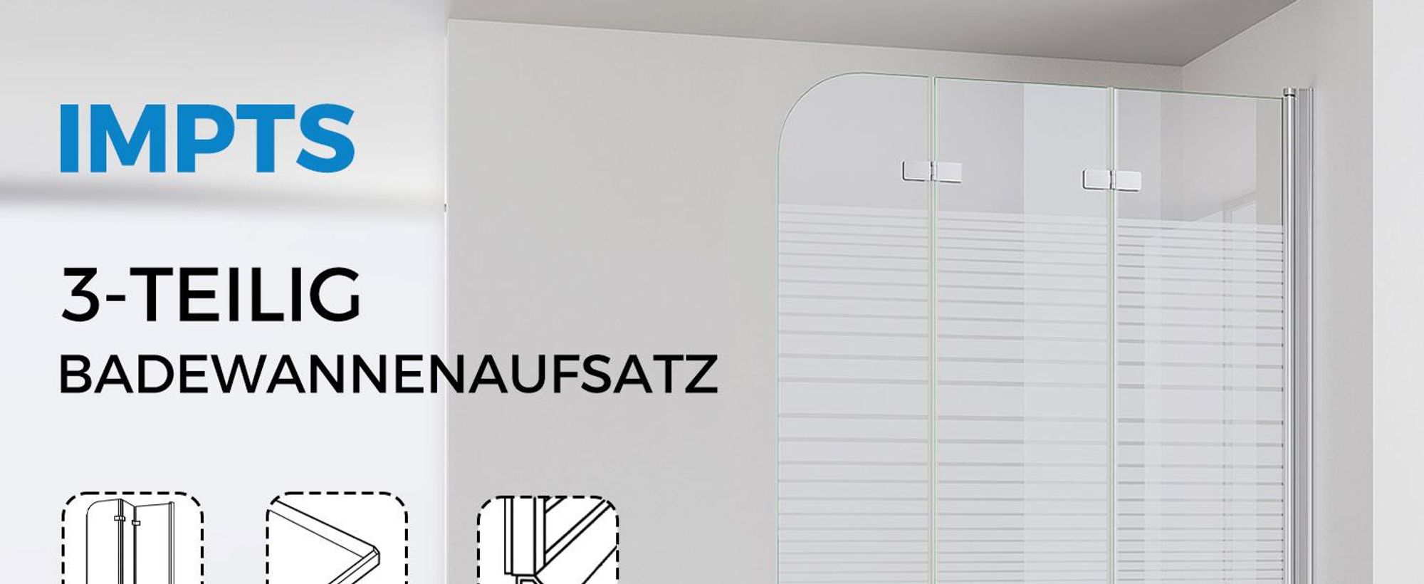 IMPTS Duschwand für Badewanne 120x140cm 3-teilig Faltwand Badewannenaufsatz Faltbar Duschabtrennung 6mm ESG GLAS Badwannenfaltwand Chrom, Gestreift