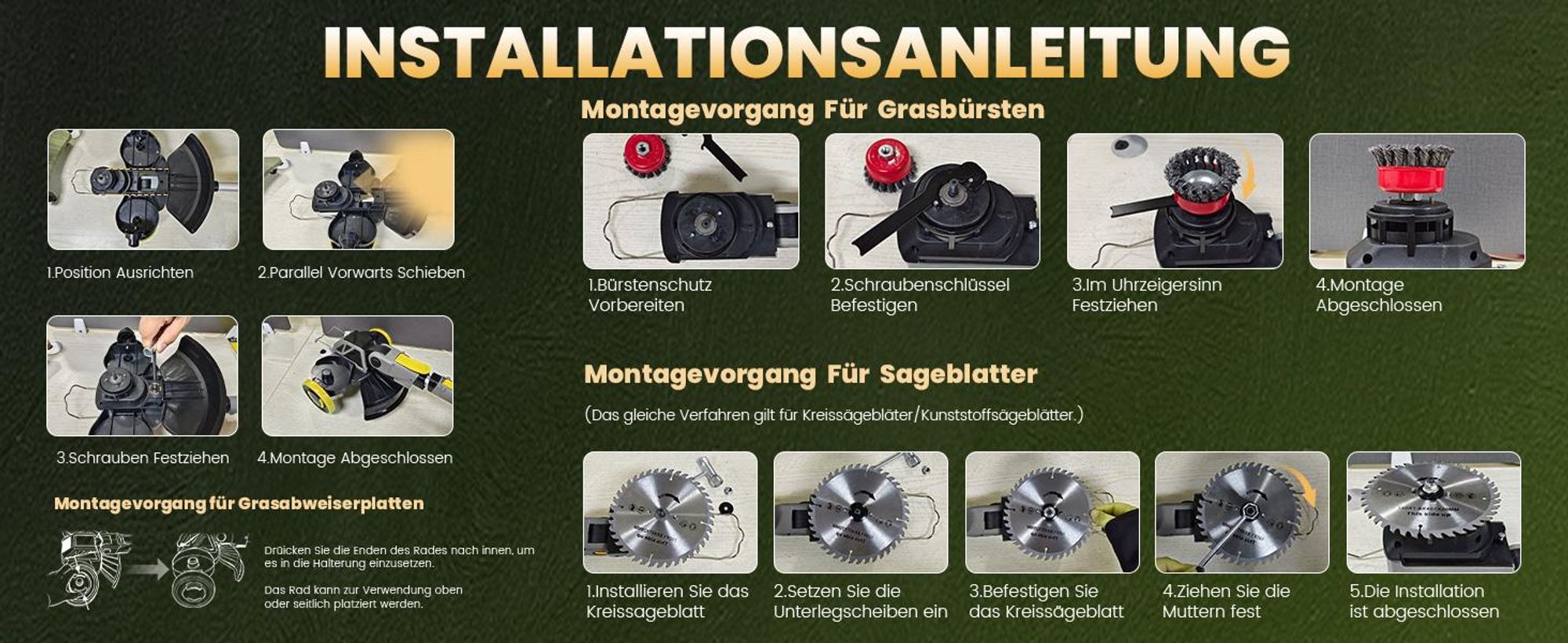 Akku Rasentrimmer, 4in1 Rasenkantenschneider, mit 2× 4000mAh Akku, kompatibel mit Makita-Akkus, Bürstenloser Motor, Gartengerate mit Unkrautbürste
