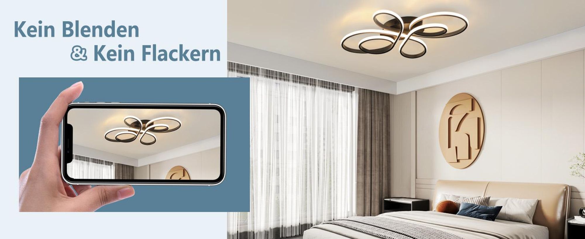 ZMH LED Deckenleuchte Schwarz Deckenlampe Dimmbar mit Fernbedienung 65W 66CM Moderne Kreative Lampe für Wohnzimmer Schlafzimmer Esszimmer Büro Küche