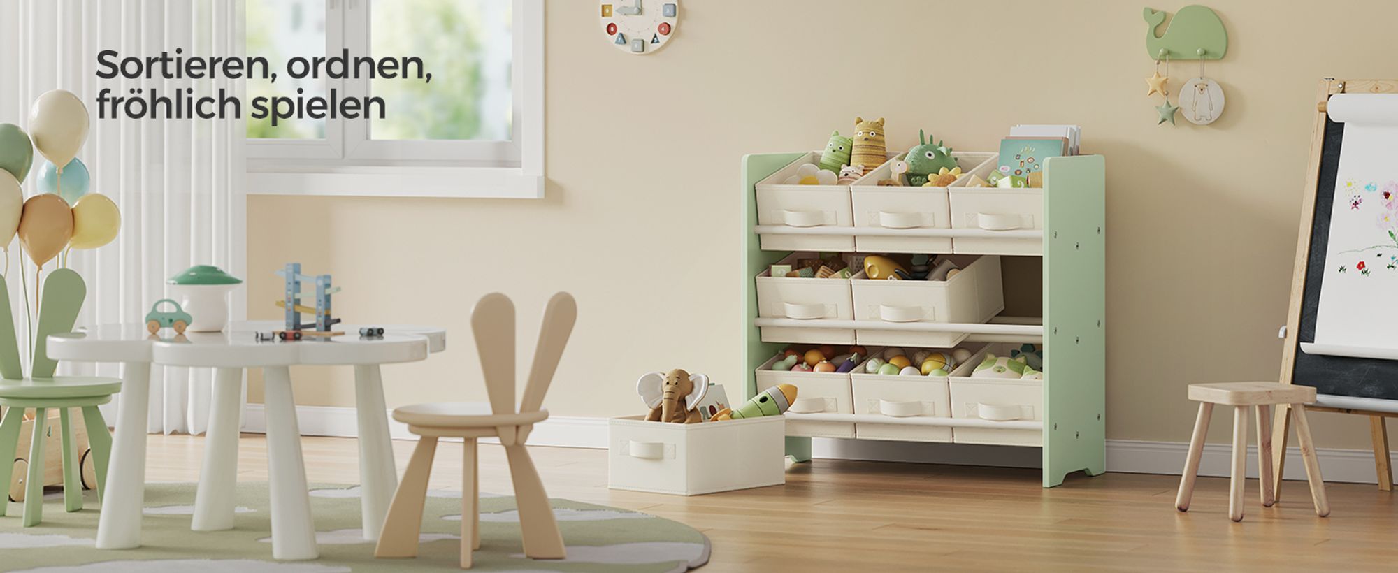 SONGMICS Spielzeugtruhe Kinderregal Kinder Bücherregal mit 9 Aufbewahrungsboxen