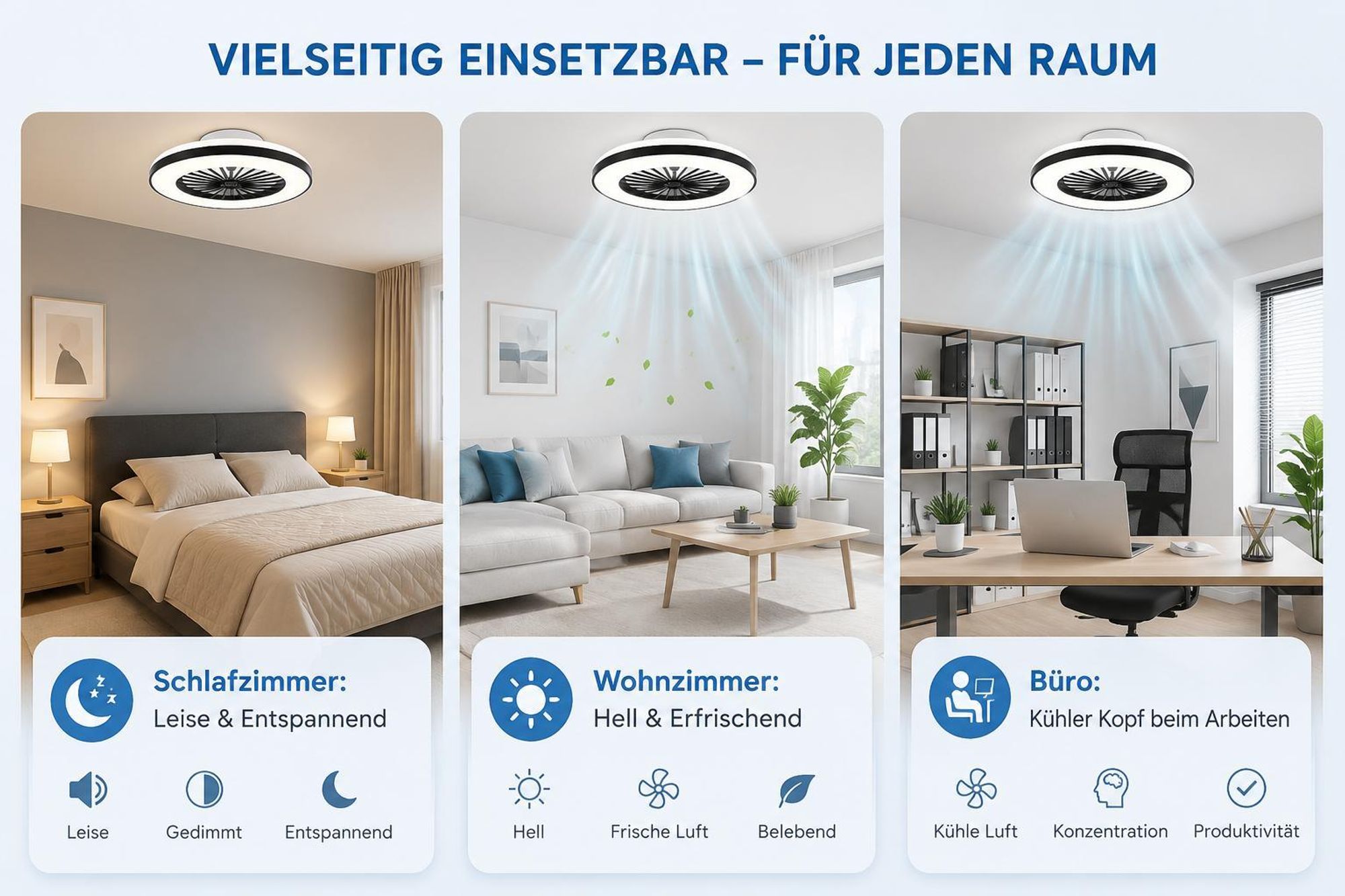 MasterLED LED Deckenleuchte mit Ventilator dimmbar 3CCT Schwarz Ø48cm Deckenlampe mit App-Steuerung und Fernbedienung