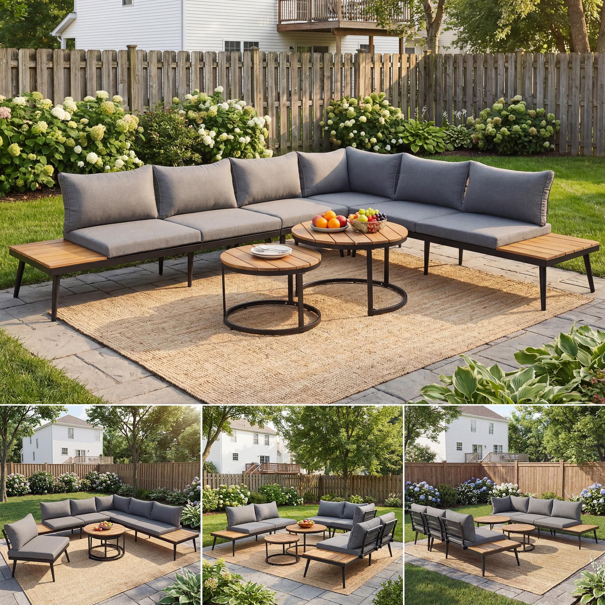 Flieks Gartenlounge Set 6-Sitzer, Balkonmöbel set Gartenmöbel Set für 6 personen, Lounge Gartenmöbel mit Tisch und Kissen, Terrassenmöbel Loungemöbel Aluminium Sitzgruppe