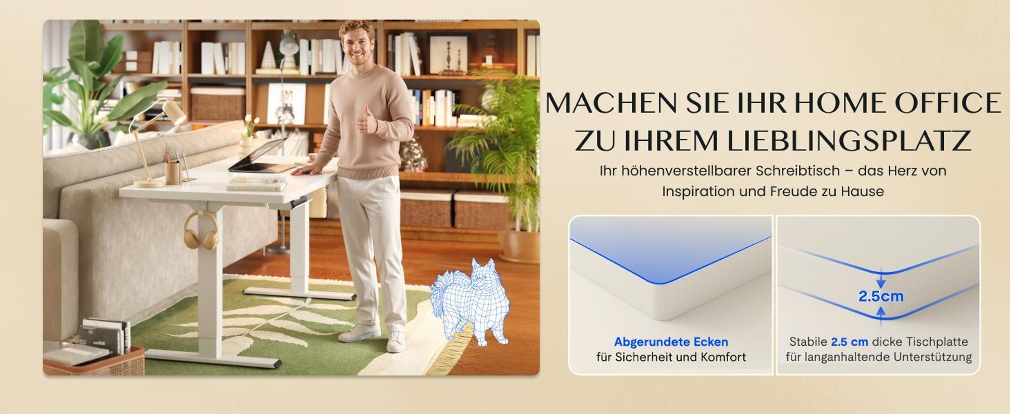 FLEXISPOT E1 Pro Elektrisch Höhenverstellbarer Schreibtisch 160x80cm 25MM EINTEILIGE TISCHPLATTE Doppelmotor 120KG Tragkraft, 4 Speicherplätze (Weiß)