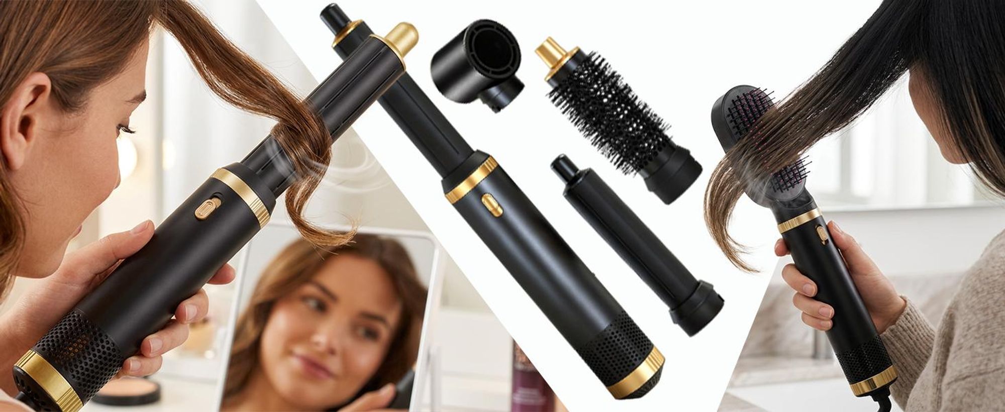 5-in-1 Haarstyler Airstyler-Set mit Lockenstab, Warmluftbürste, Haarglätter, Föhn, Aufsätze, Lockenbürste, für Volumen, Locken, Glatteres, Retoo