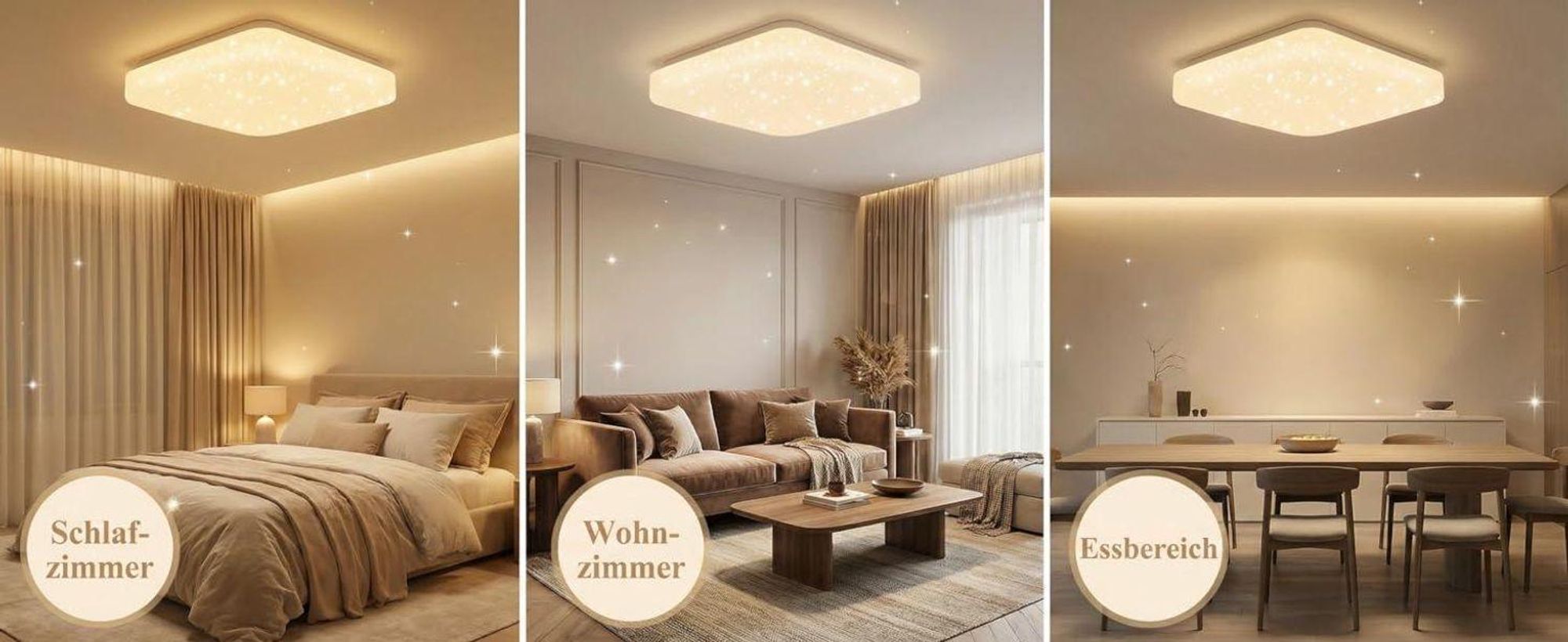 ZMH Led Deckenleuchte 3er Sternenhimmel Deckenlampe Modern Klein Eckig 15W 3000K 21cm Warmweiß für Schlafzimmer Treppenhaus Küche Wohnzimmer Büro Flur