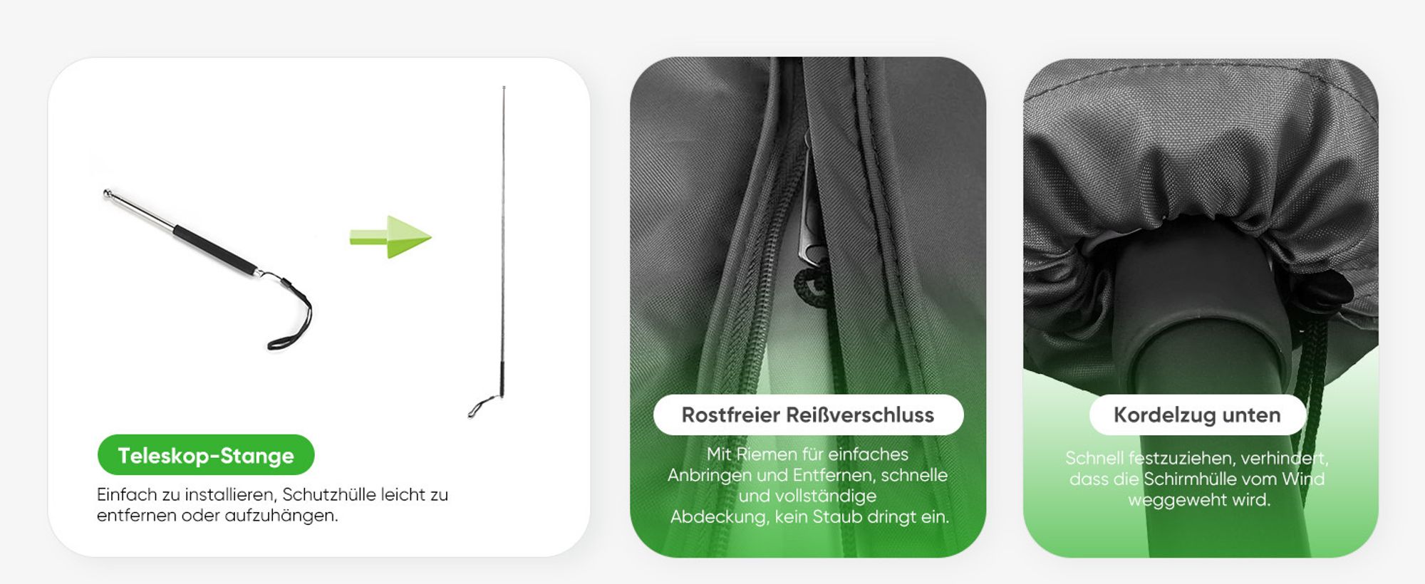 Sekey Sonnenschirm Schutzhülle Ampelschirm Abdeckung wasserdicht für 300 cm Ampelschirm mit Zugseil und Reissverschluss
