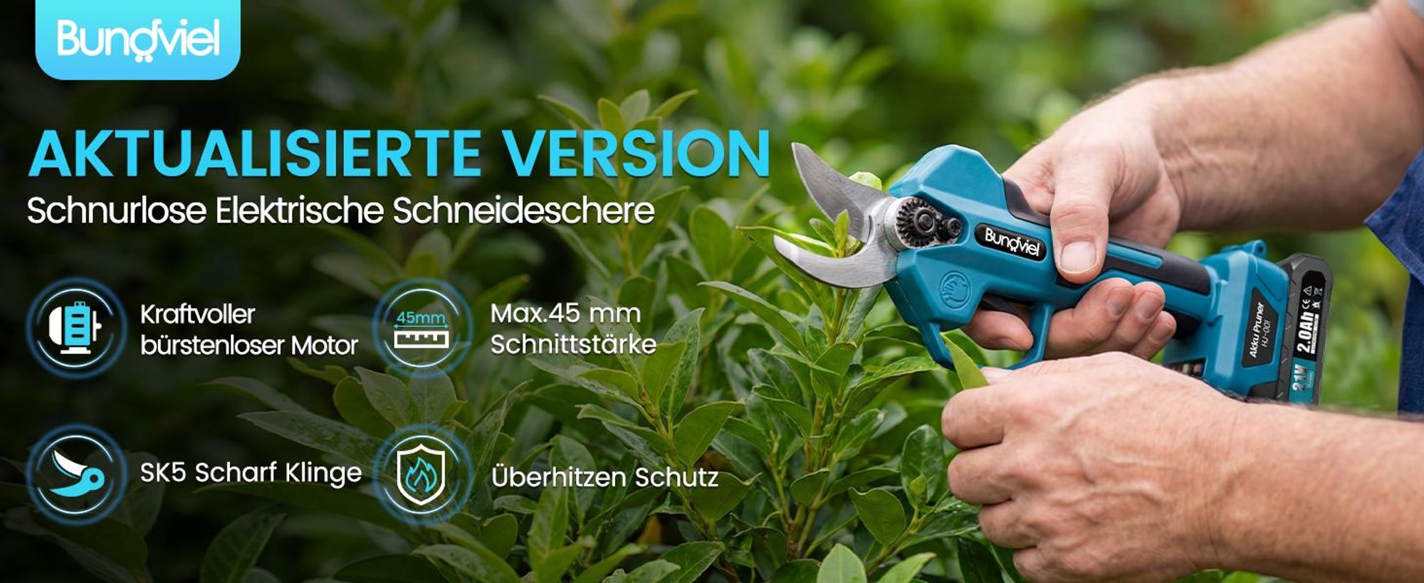 Akku-Astschere Bürstenloser Motor, Elektrische Gartenschere kompatibel mit Makita 18V Akku, mit 2x 2Ah Akku, 28-45mm Schnittdurchmesser für Zweige